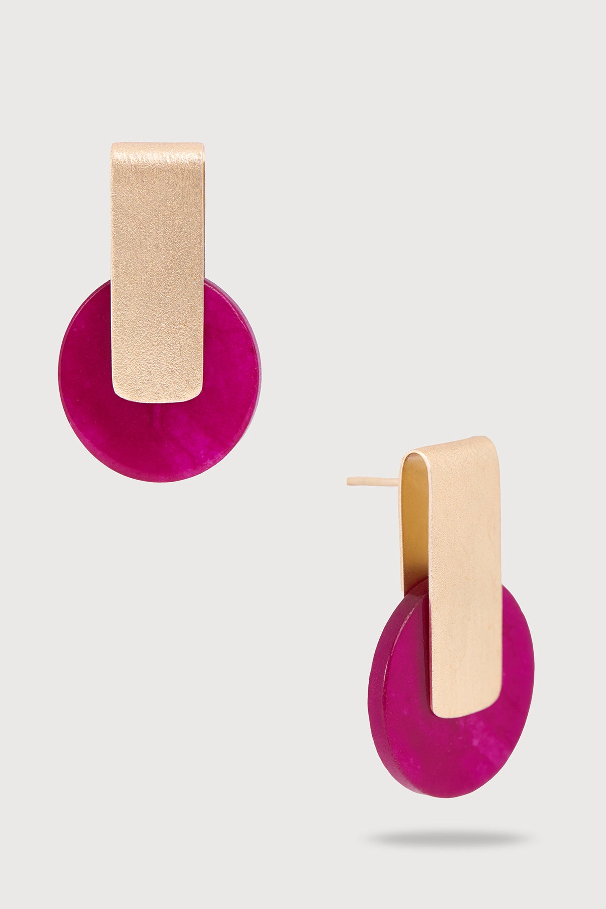Modernist Disc Drop Earrings - Raspberry Pink