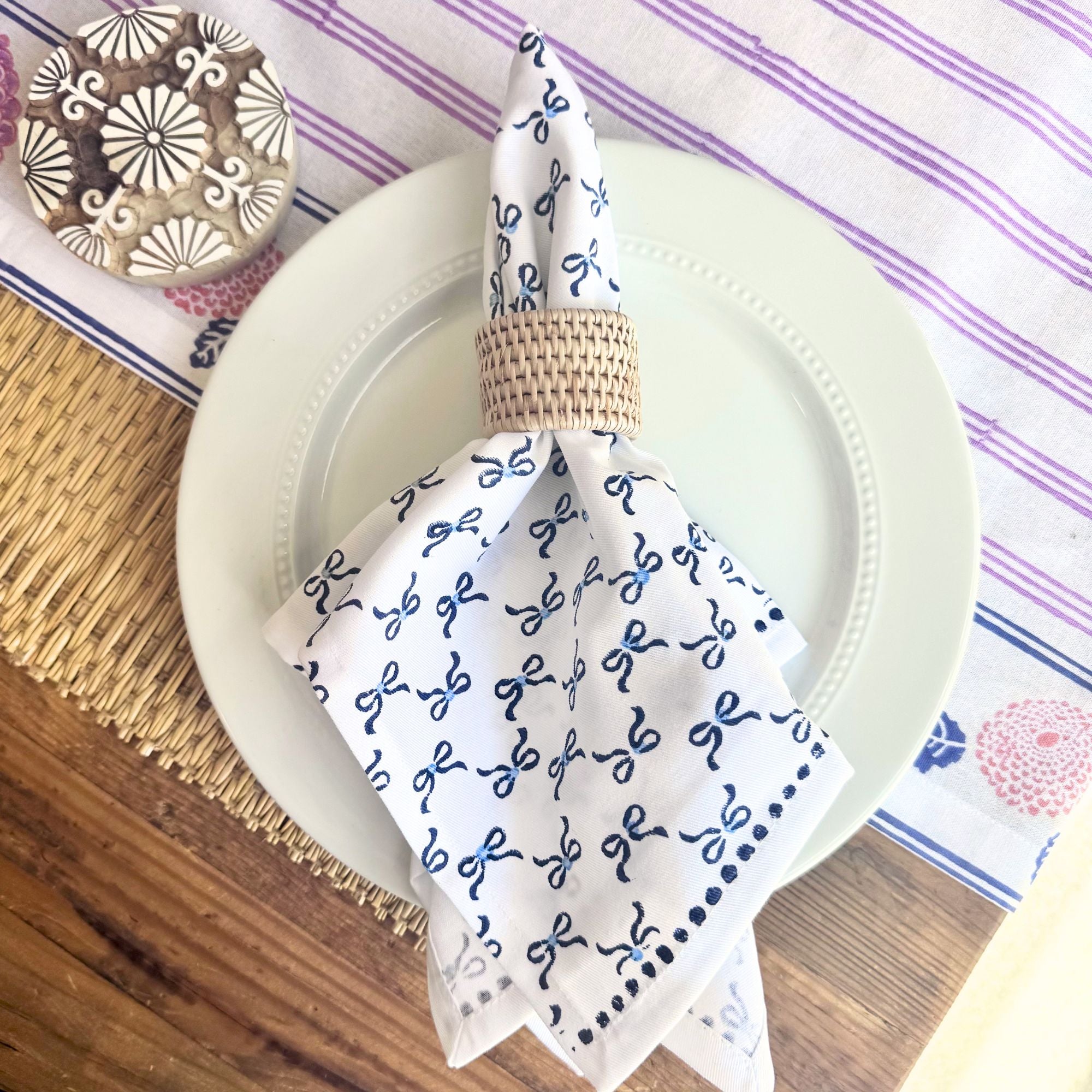 S/4 Organic Napkins - Bows - Navy
