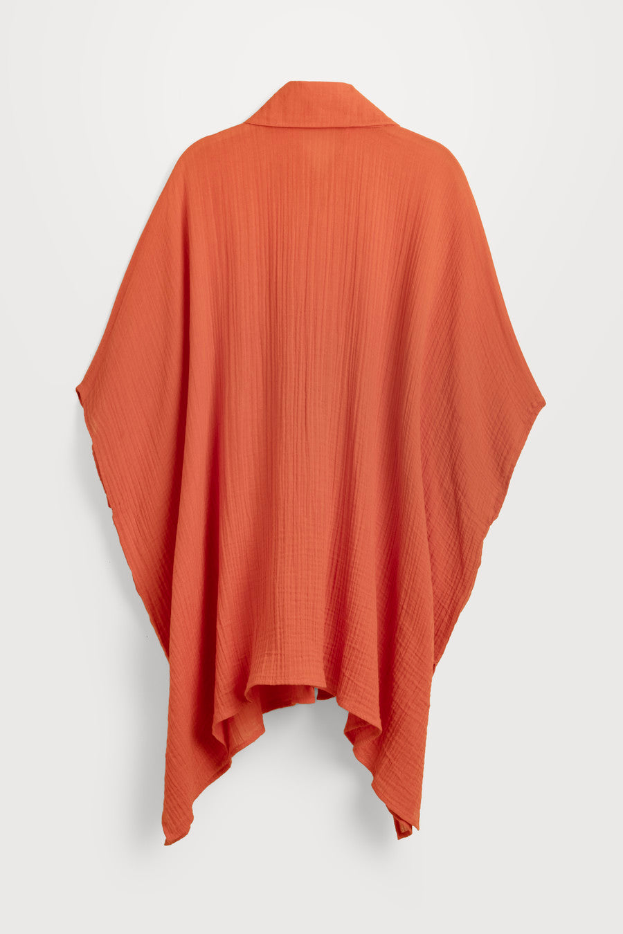Oversized Textured Cotton Shirt - Orange