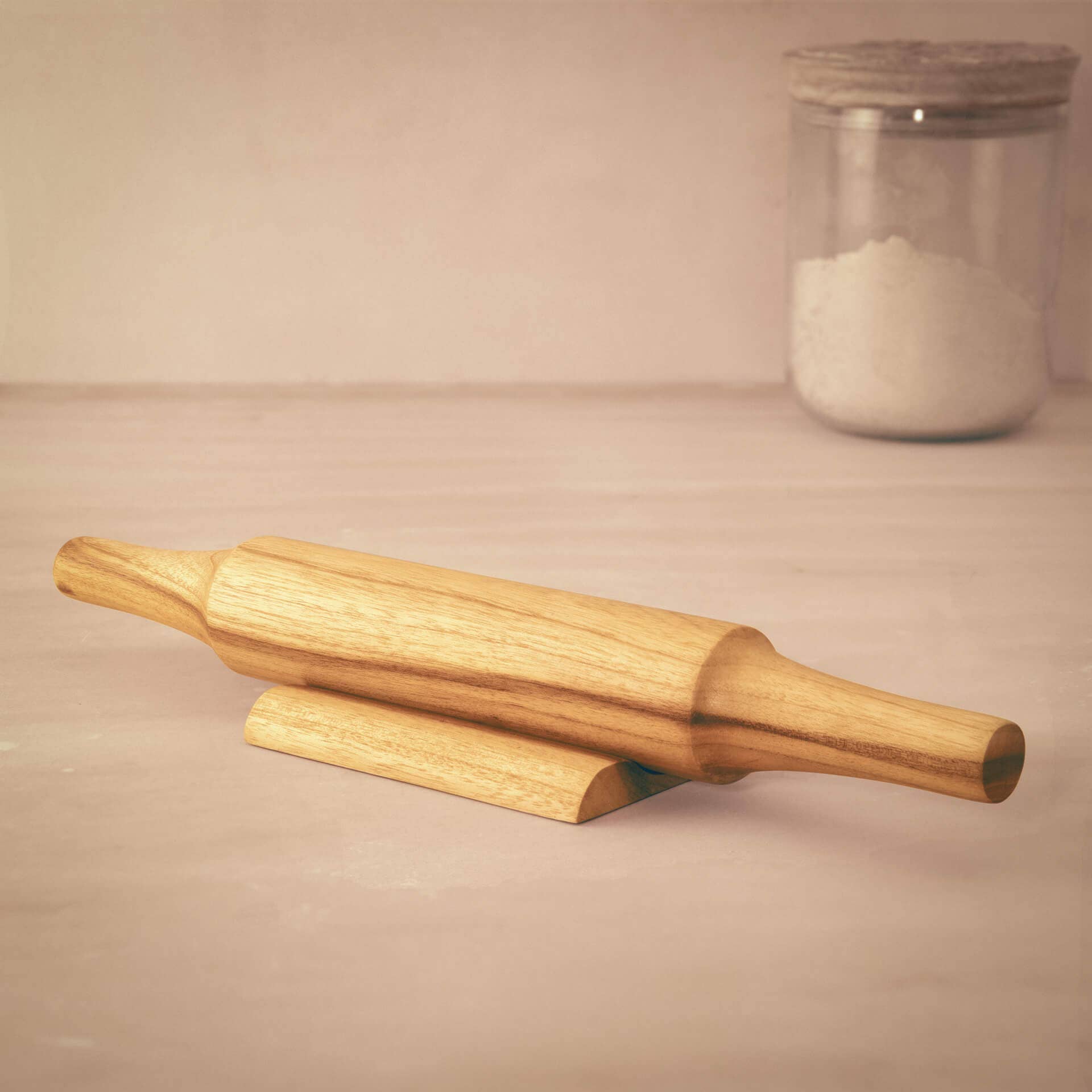 Teak Wood Belan with Stand | Wooden Rolling Pin Set for Roti & Baking