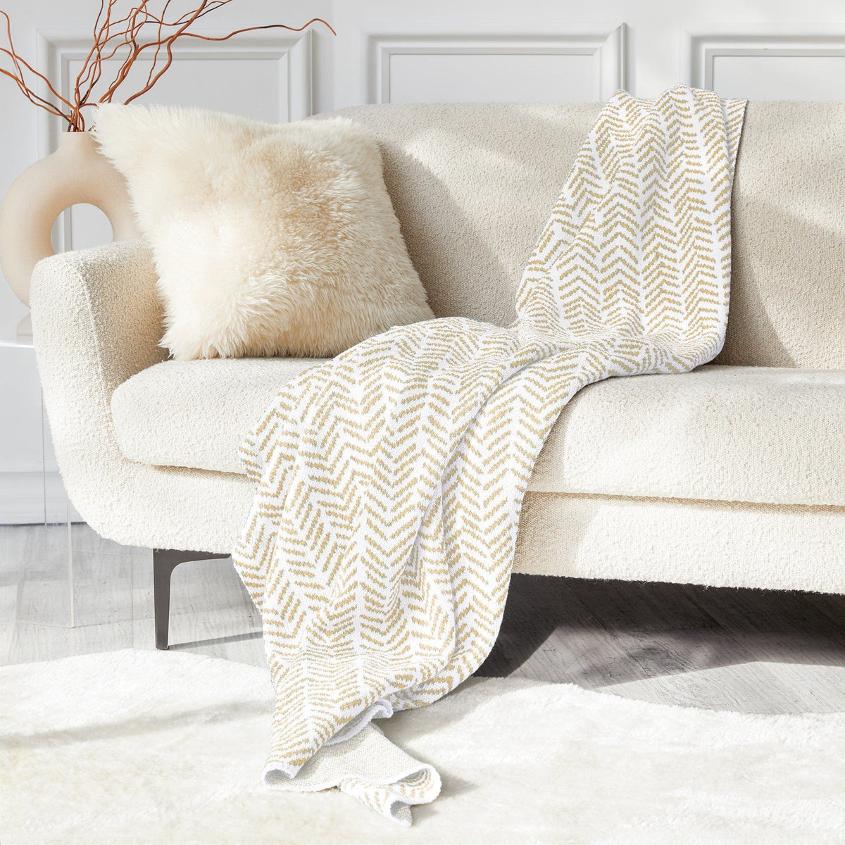 In2Green Eco Throw Cotton Sustainable Knit Warrior Throw Blanket Beige | Cancer Awareness 601570193224 BL01GWB3