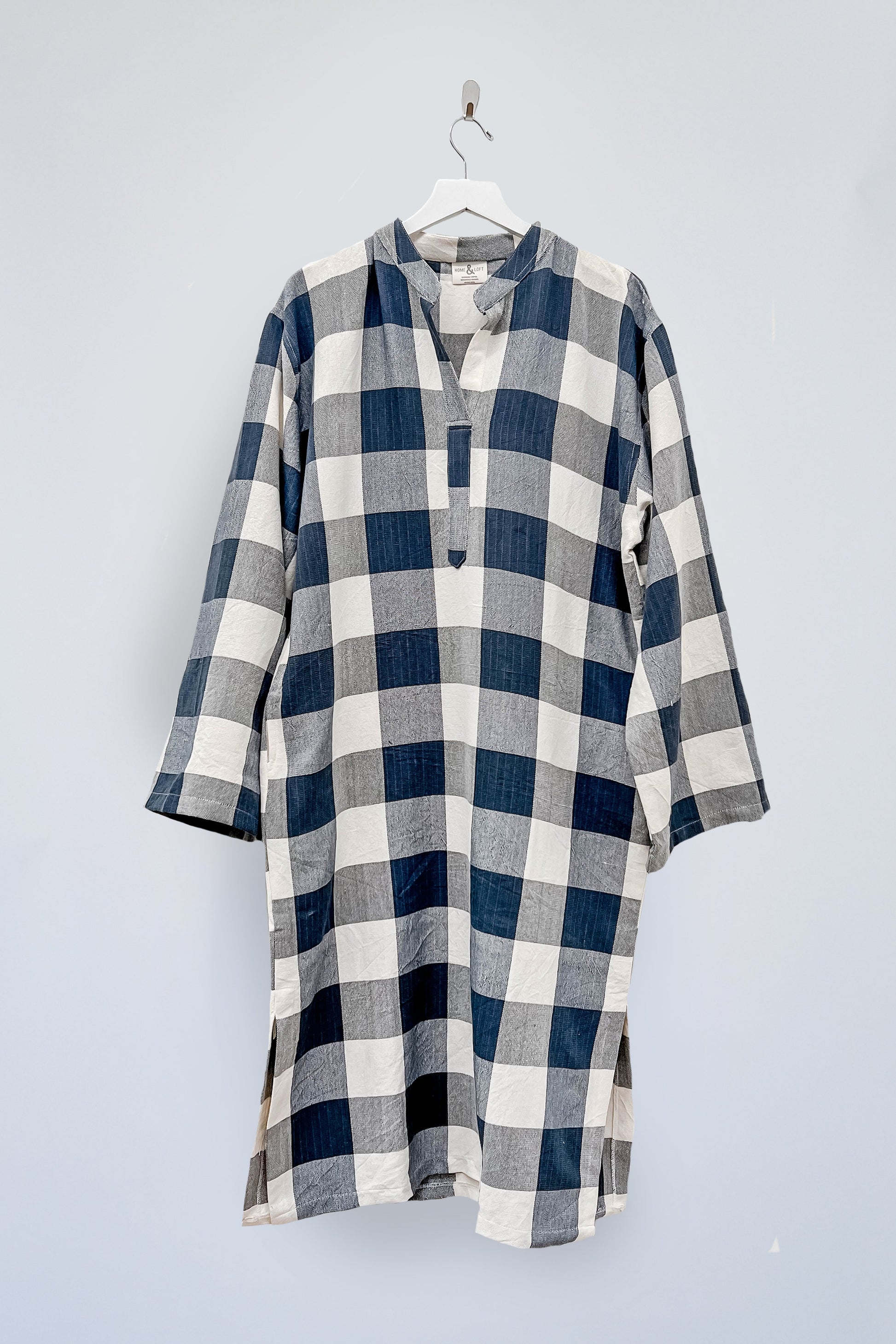 home and loft buffalo check long sleeve maxi kaftan cotton dress