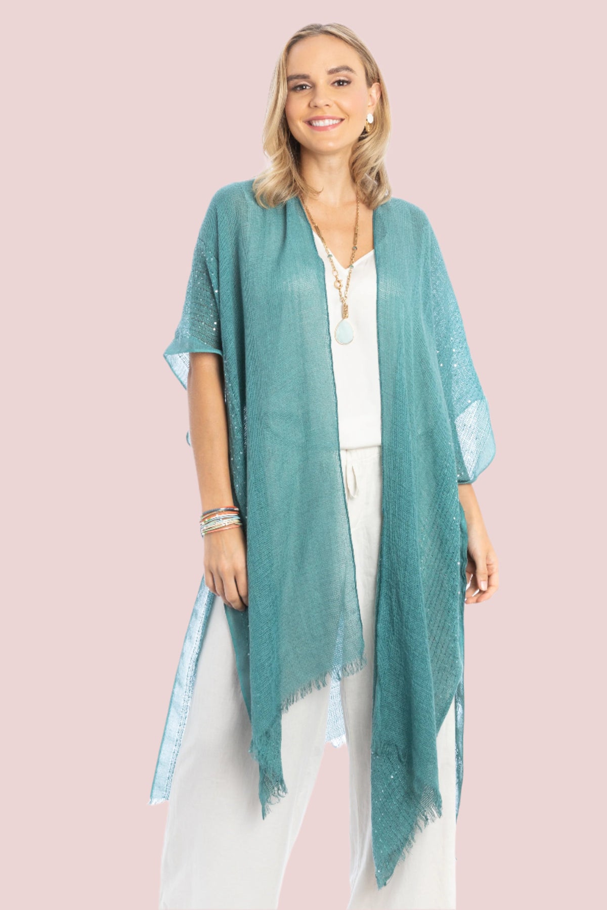 Shimmering Sequin Ruana - Turquoise