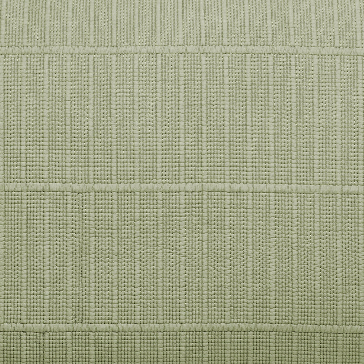 SS-270-2026_5|Close-up of sage green coverlet fabric, highlighting the intricate ribbed and striped woven texture for bedding.
