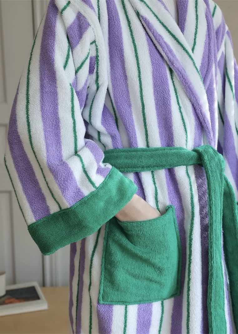 Ultra Soft Whimsical Retro Stripe Bathrobe - 100% Organic Long - stapled Cotton - Whimsical Retro Stripe Bathrobe - INSPECIAL HOME