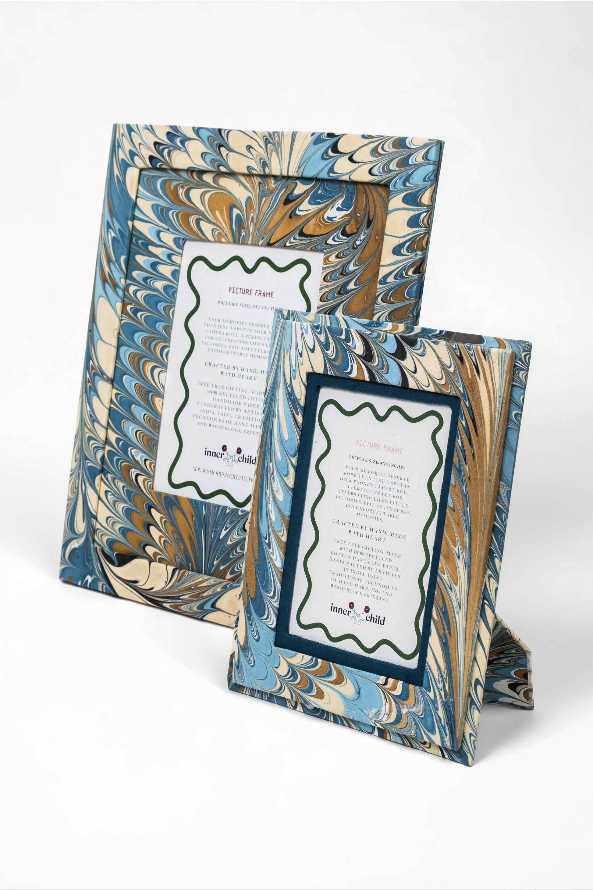 Hand-marbled Nila Feathers pattern 4x6 picture frame from Inner Child