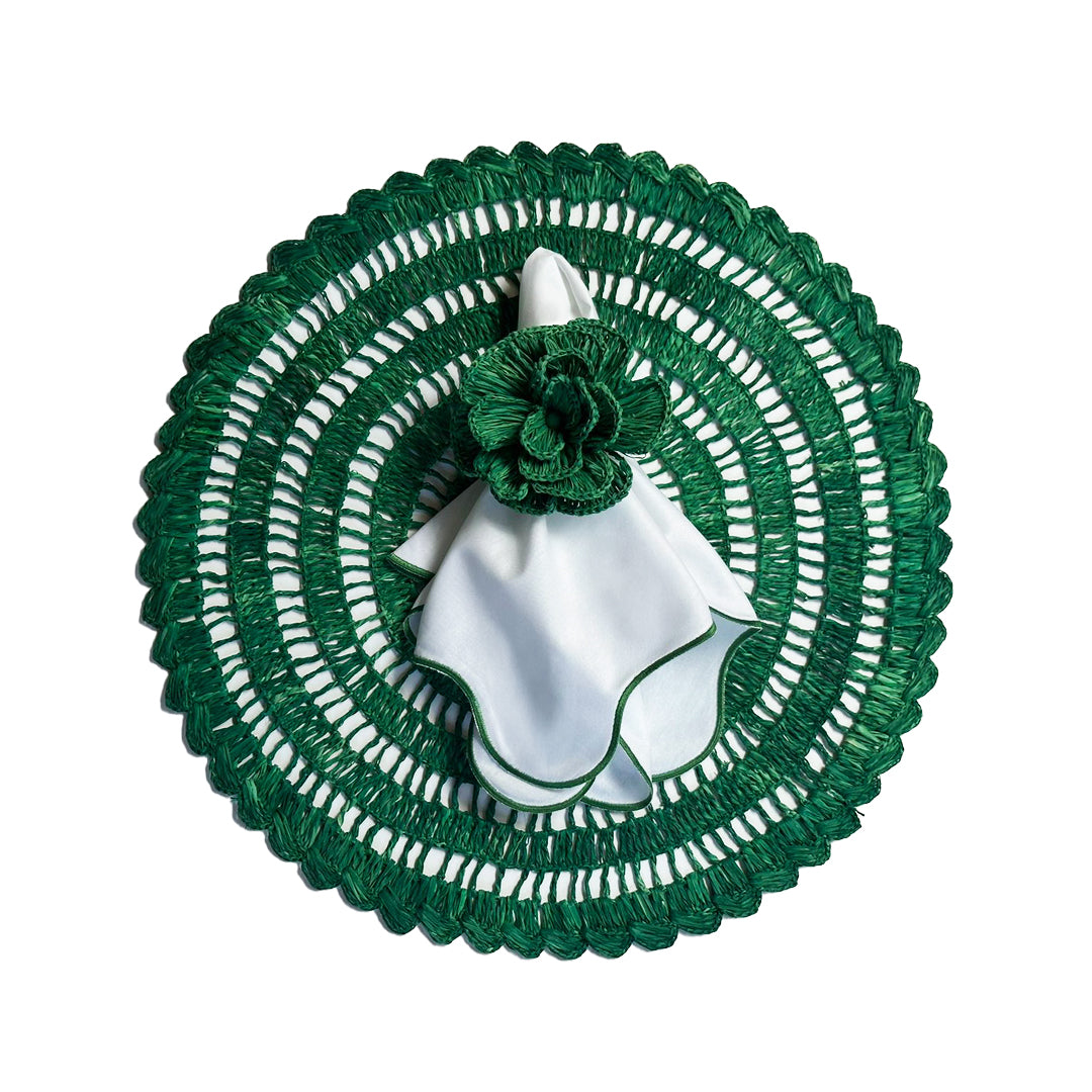 Buriti straw placemat handwoven from natural Brazilian palm fiber in green by Talah Home