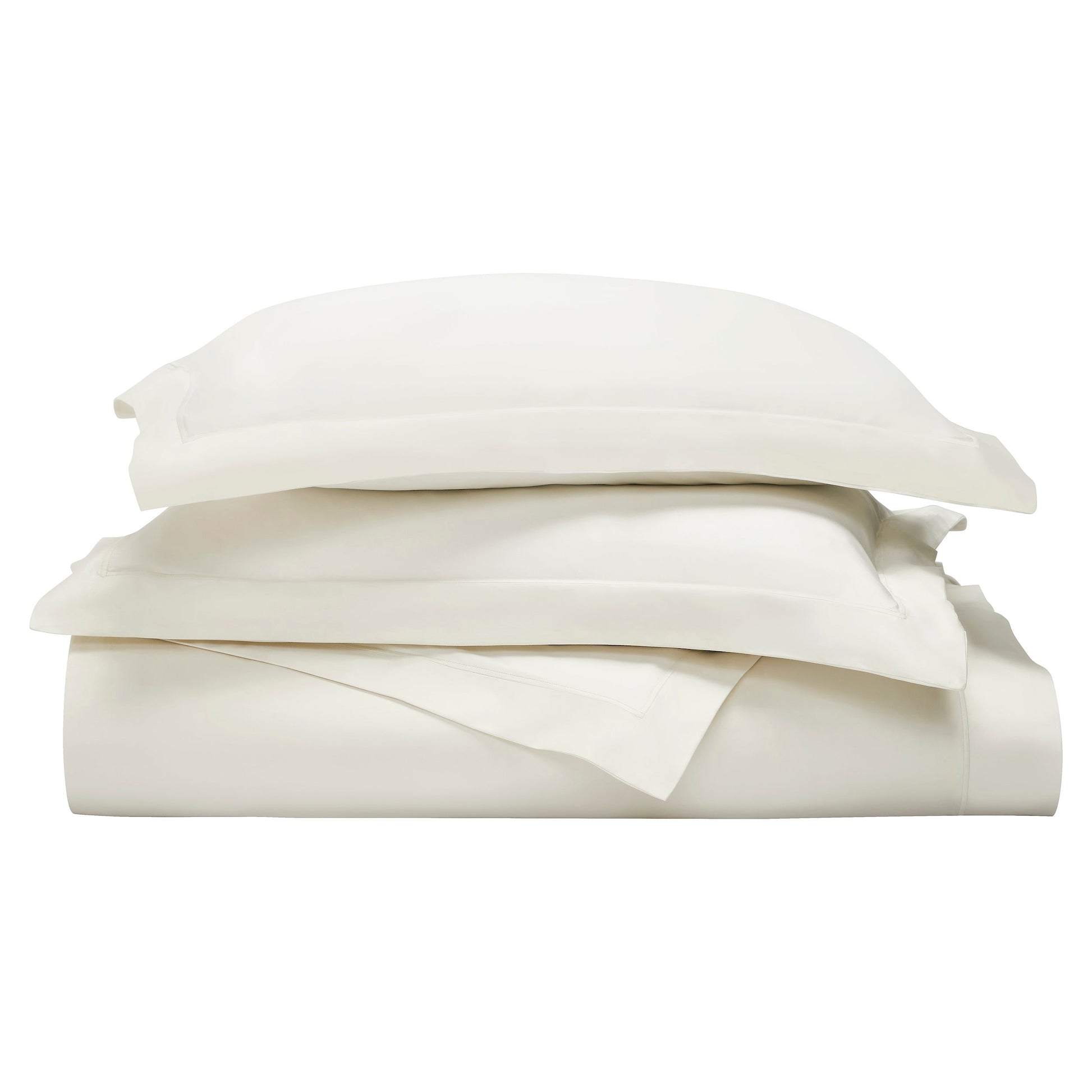 DT-064-9092_5|Neatly folded crisp white duvet cover and coordinating shams, a luxurious bedding set for elegant home decor.