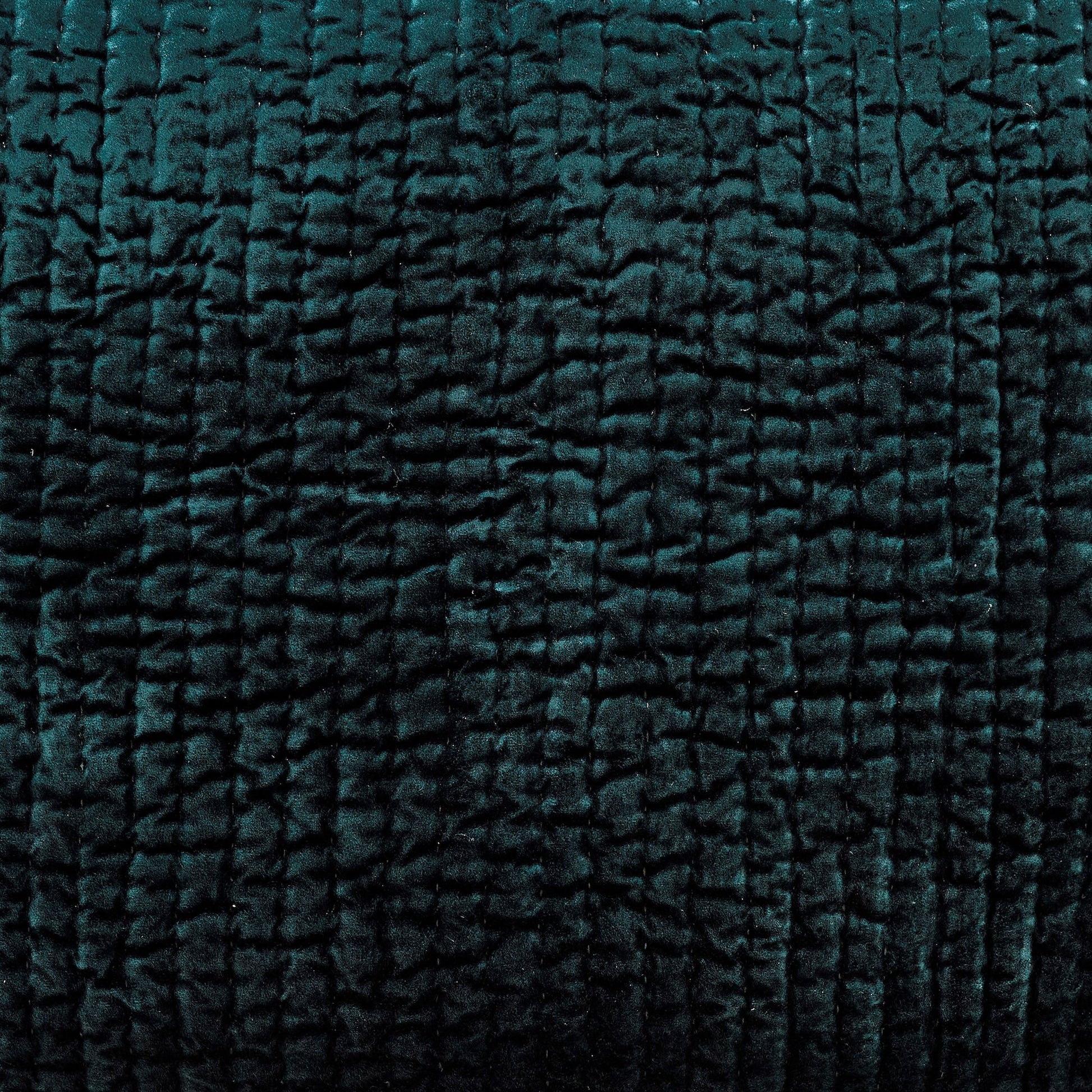 SS-363-2026_2|Close-up of rich teal velvet quilt texture, showing deep vertical channel quilting and luxurious fabric.