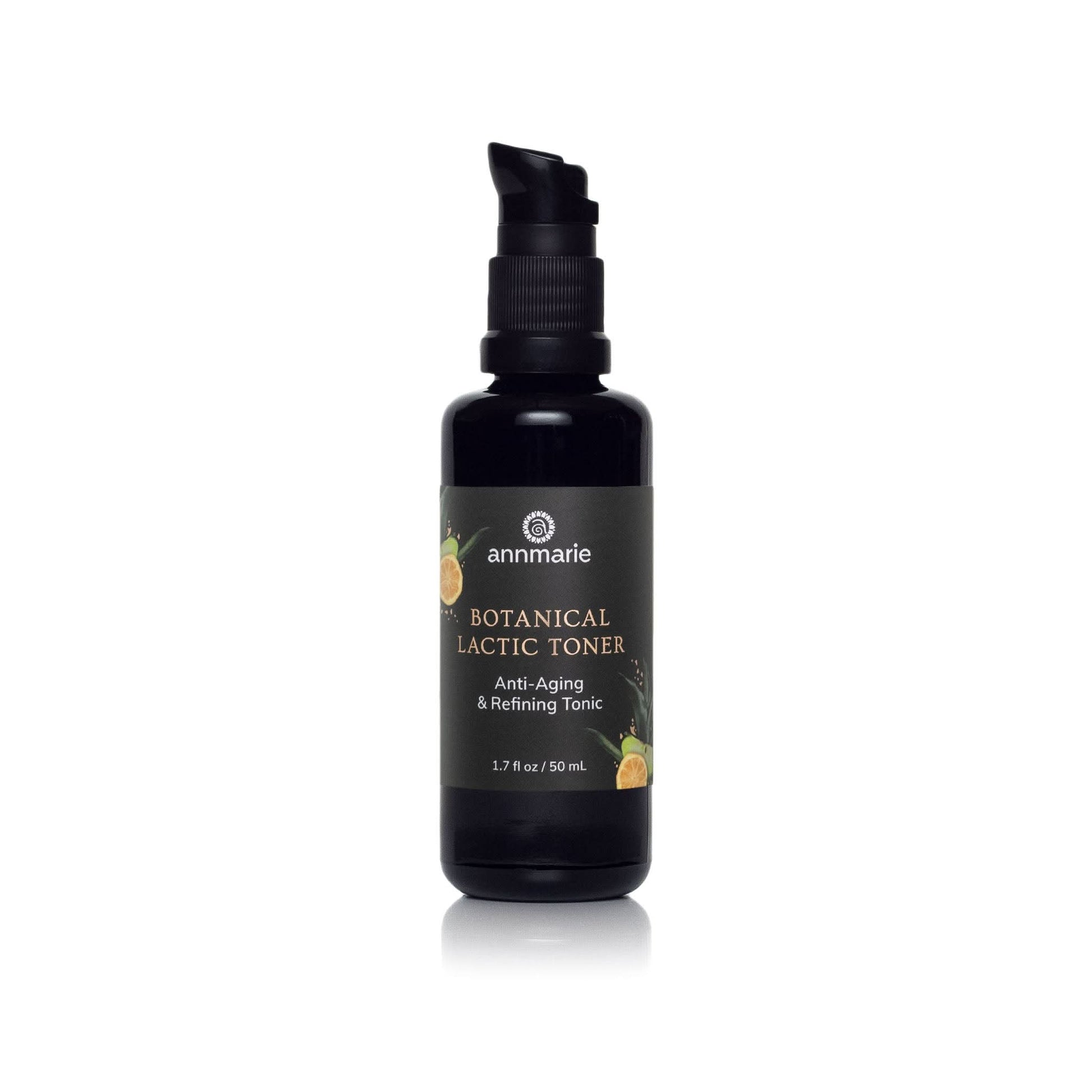 Black bottle of annmarie Botanical Lactic Toner on a white background