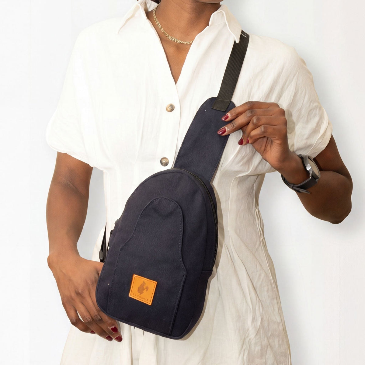 Buru navy blue canvas sling bag crossbody wear #color_navy-blue