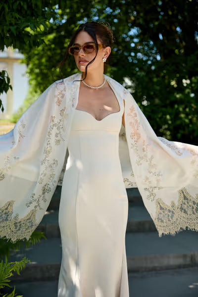 Luminous Lace Shimmer Scarf - Cream