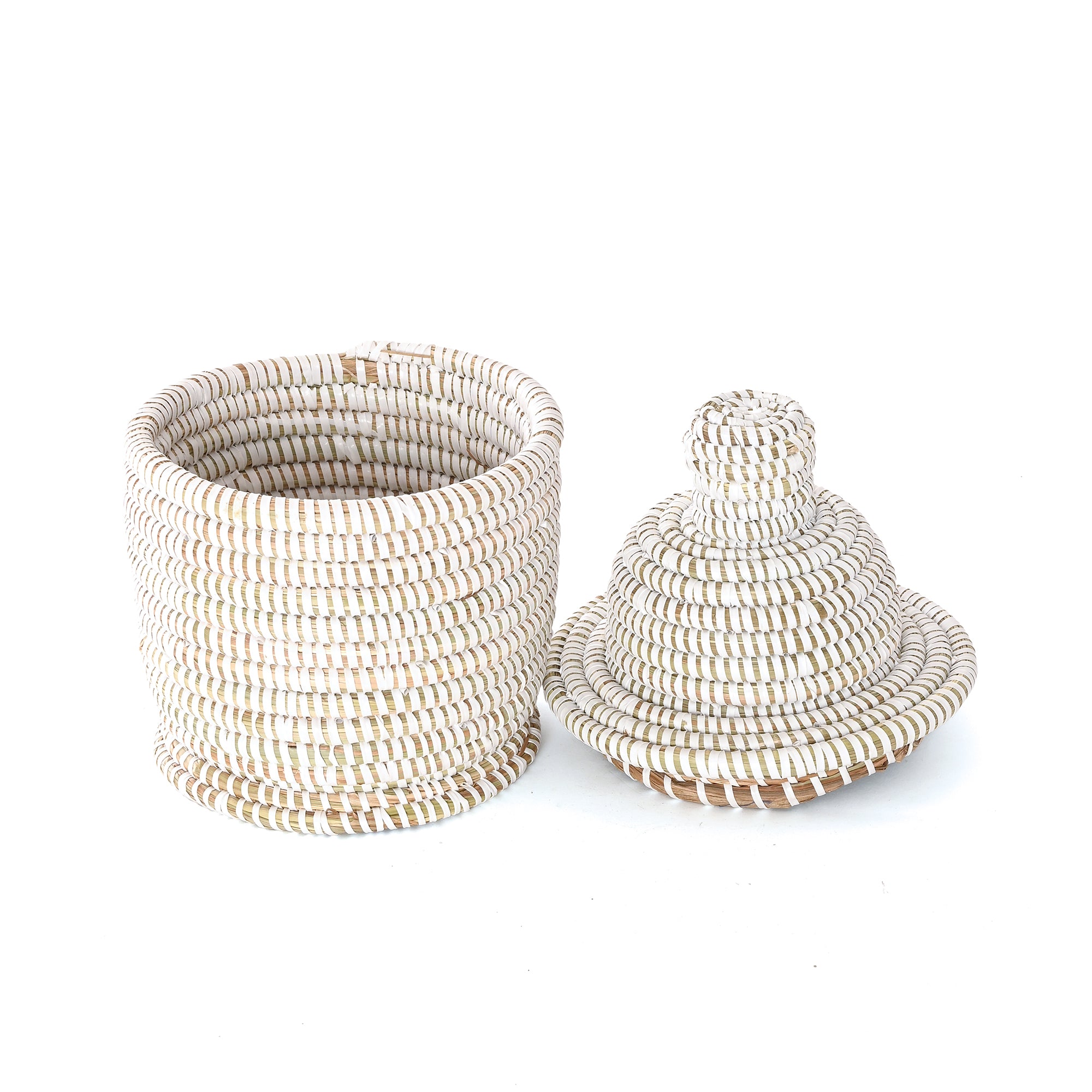 Small White Lidded Tower Basket
