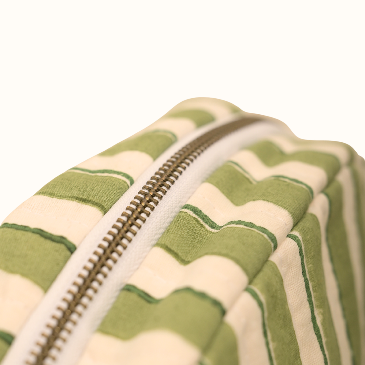 Basera Hand Block Printed Quilted Cotton Travel Pouch - Stripes