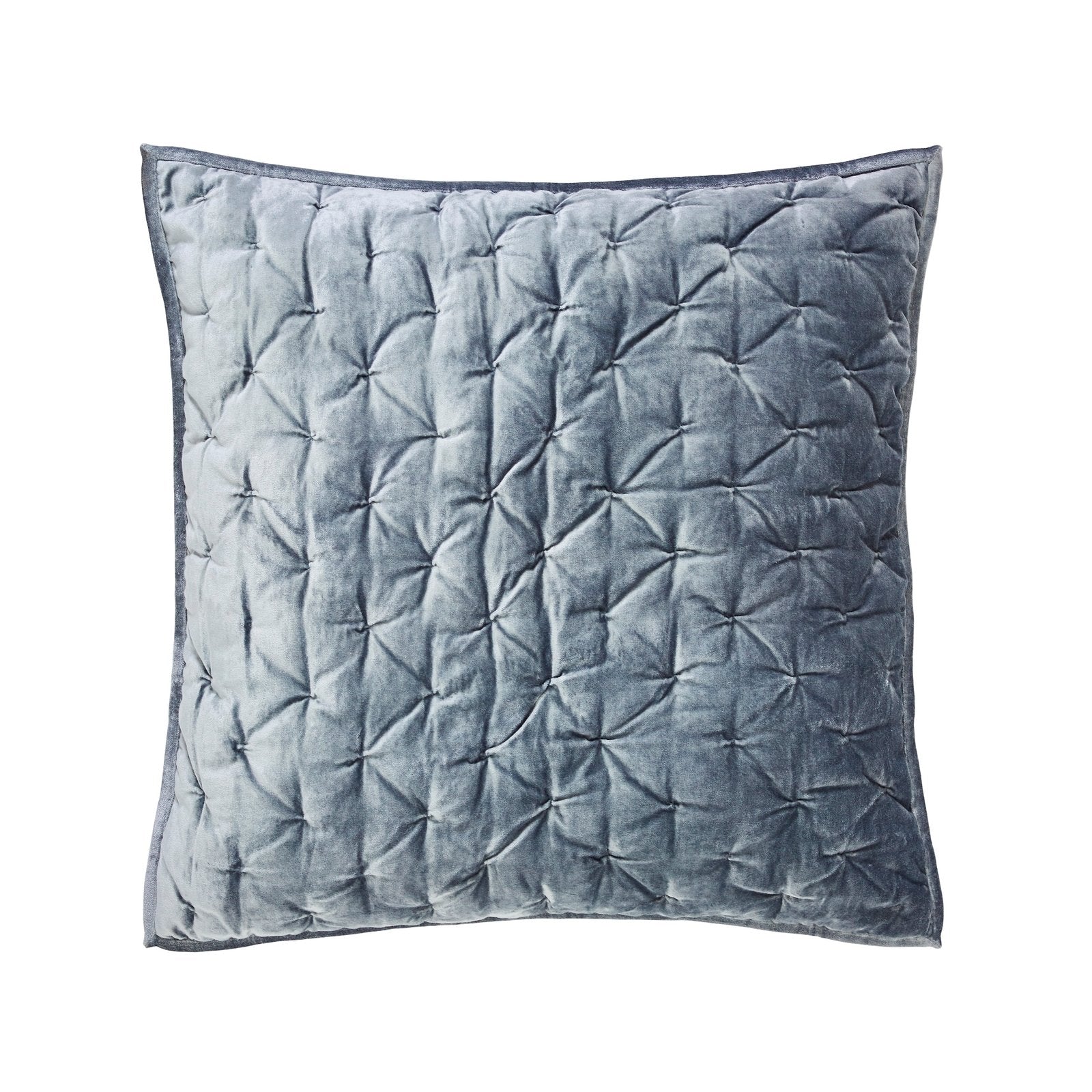 ES-311-X_1|Luxurious blue velvet euro sham with a geometric quilted pattern, adding sophisticated texture to bedding.