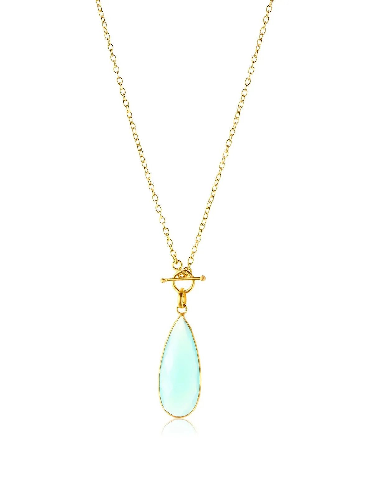 Elongated Teardrop Necklace Aqua Chalcedony Aquamarine