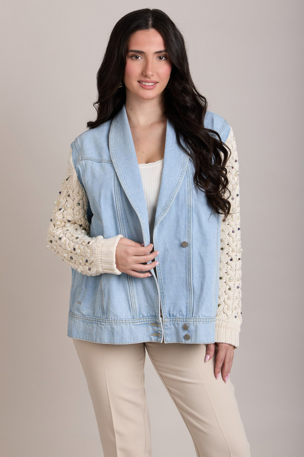 Pearl Knit Denim Jacket - Denim