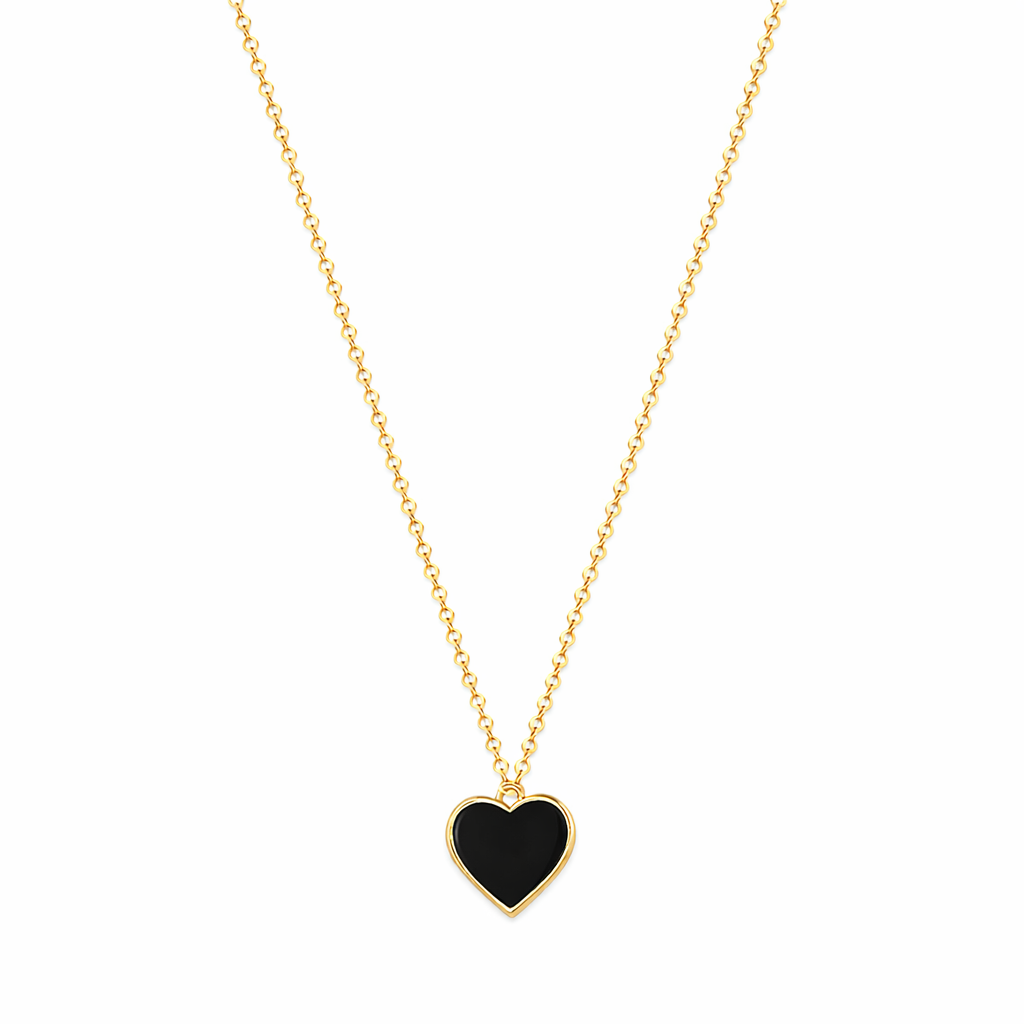 Single Hearted Girl Black Heart Pendant Necklace Magnetic Clasp