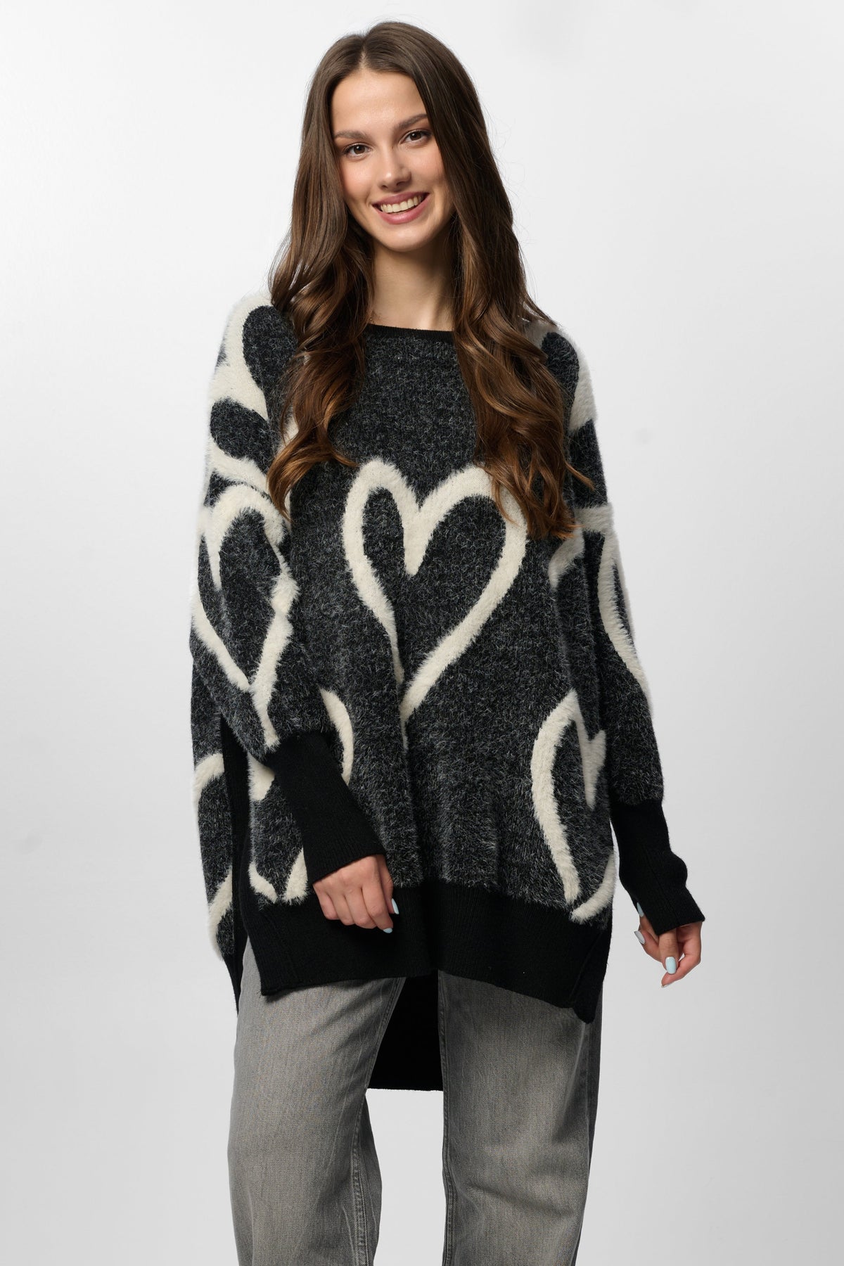 Whimsical Heart Sweater - Black & White