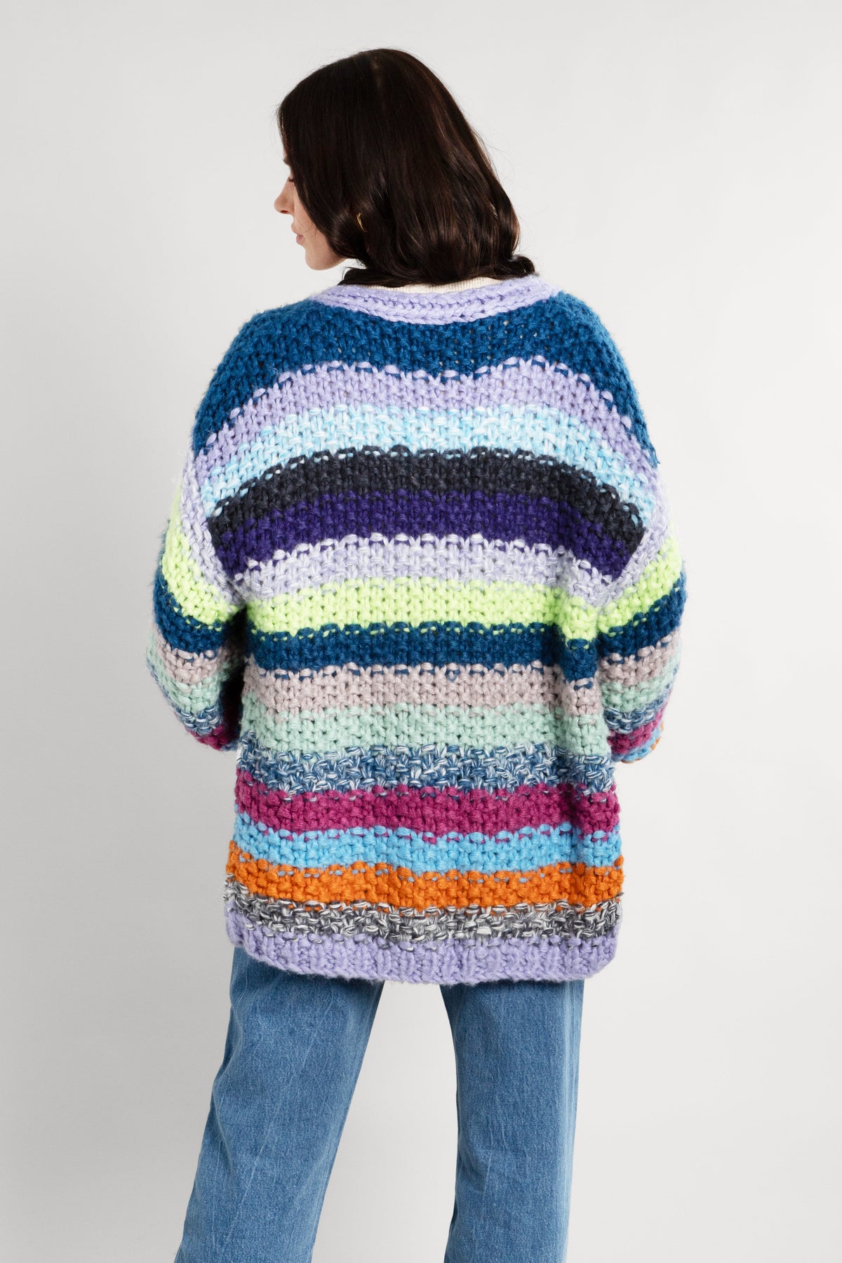 Rainbow Knitted Cardigan - Light Blue