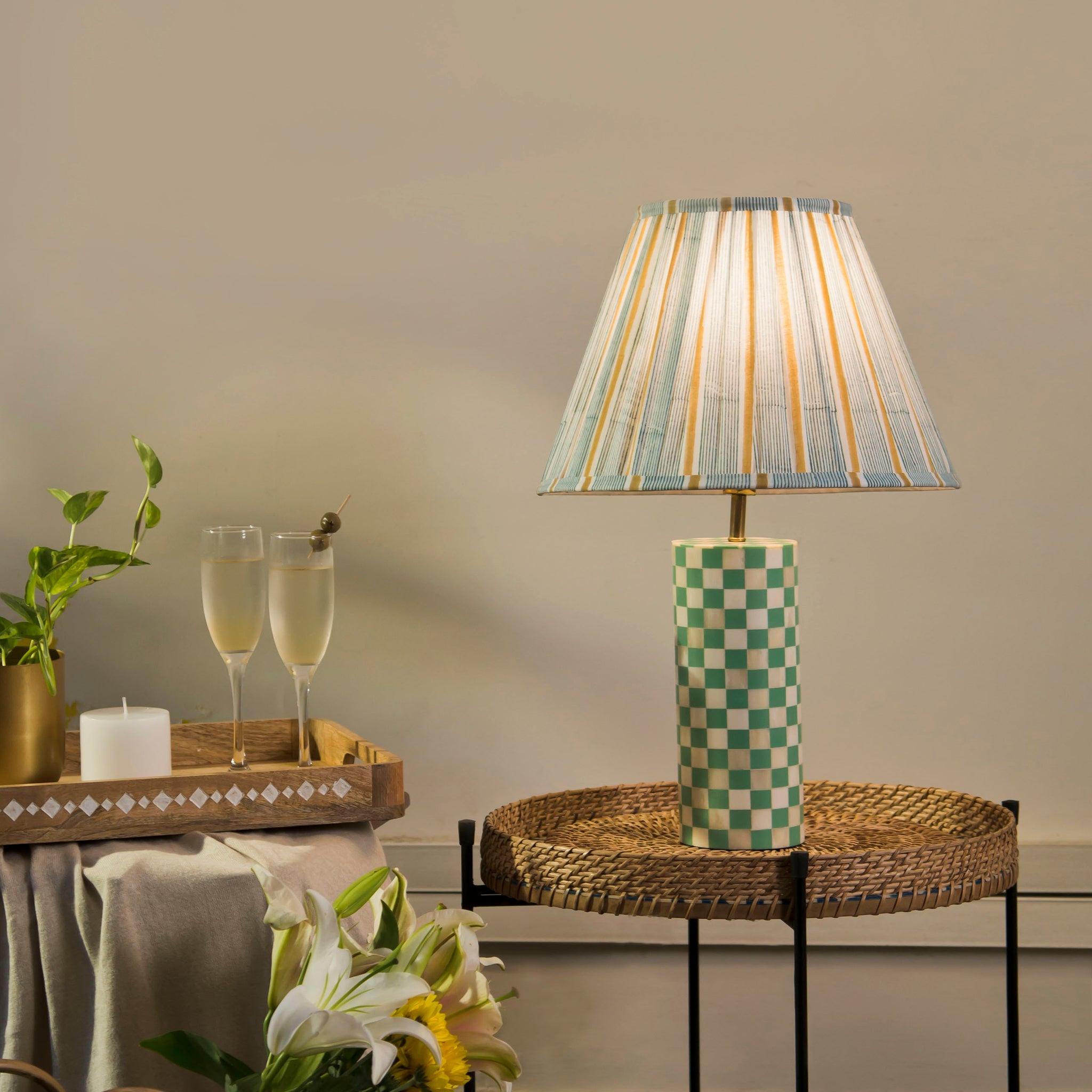  Lampshade styled on table lamp in bright interior