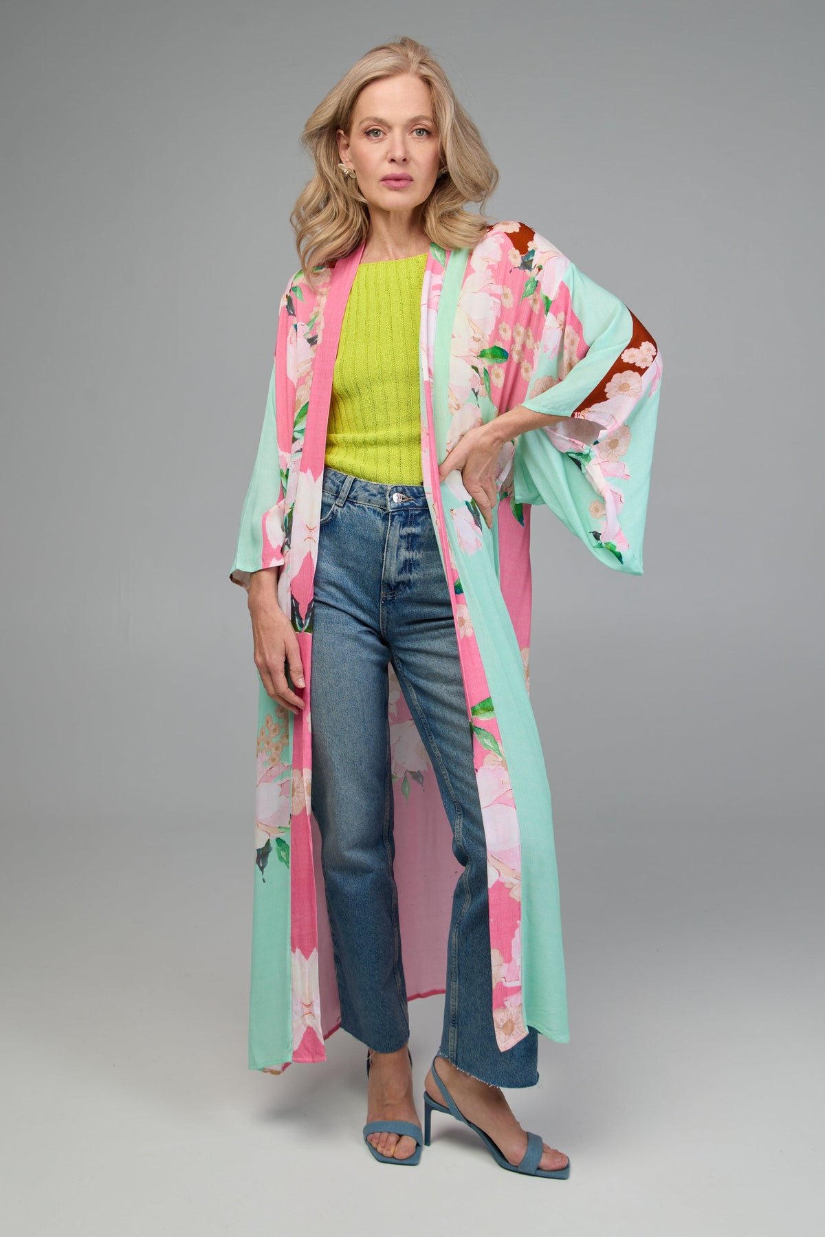 Pastel Petal Floral Kimono - Pink Combo