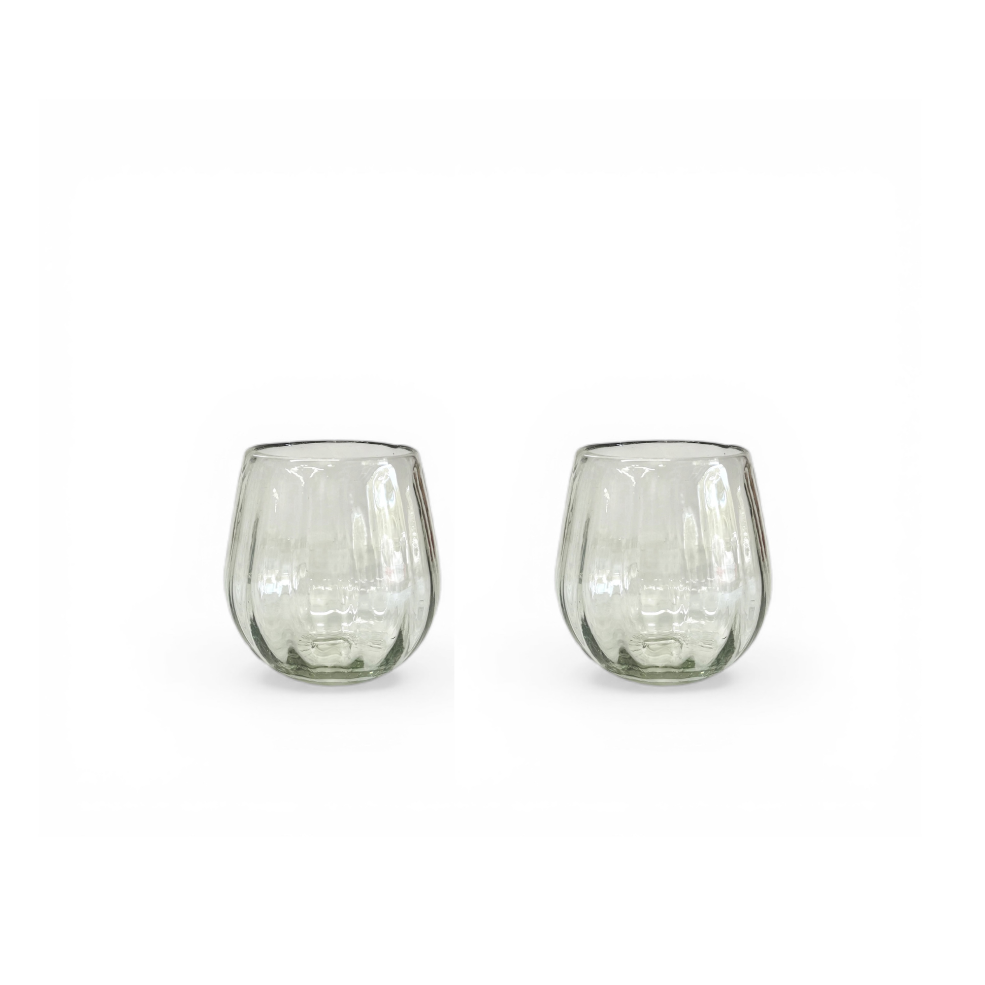 Handblown Oval Fluted Glass, Set of 2