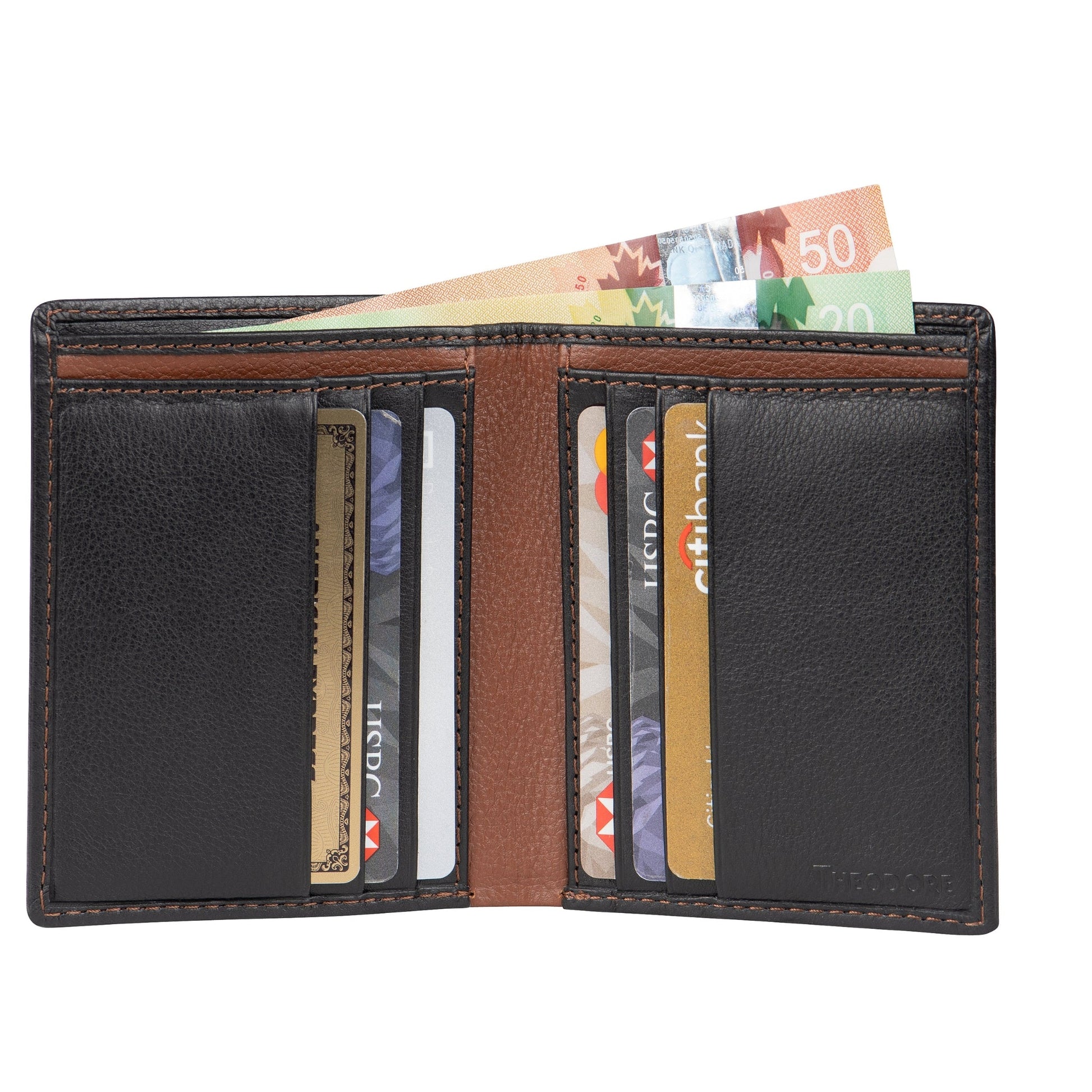 Black leather wallet vertical bi-fold 