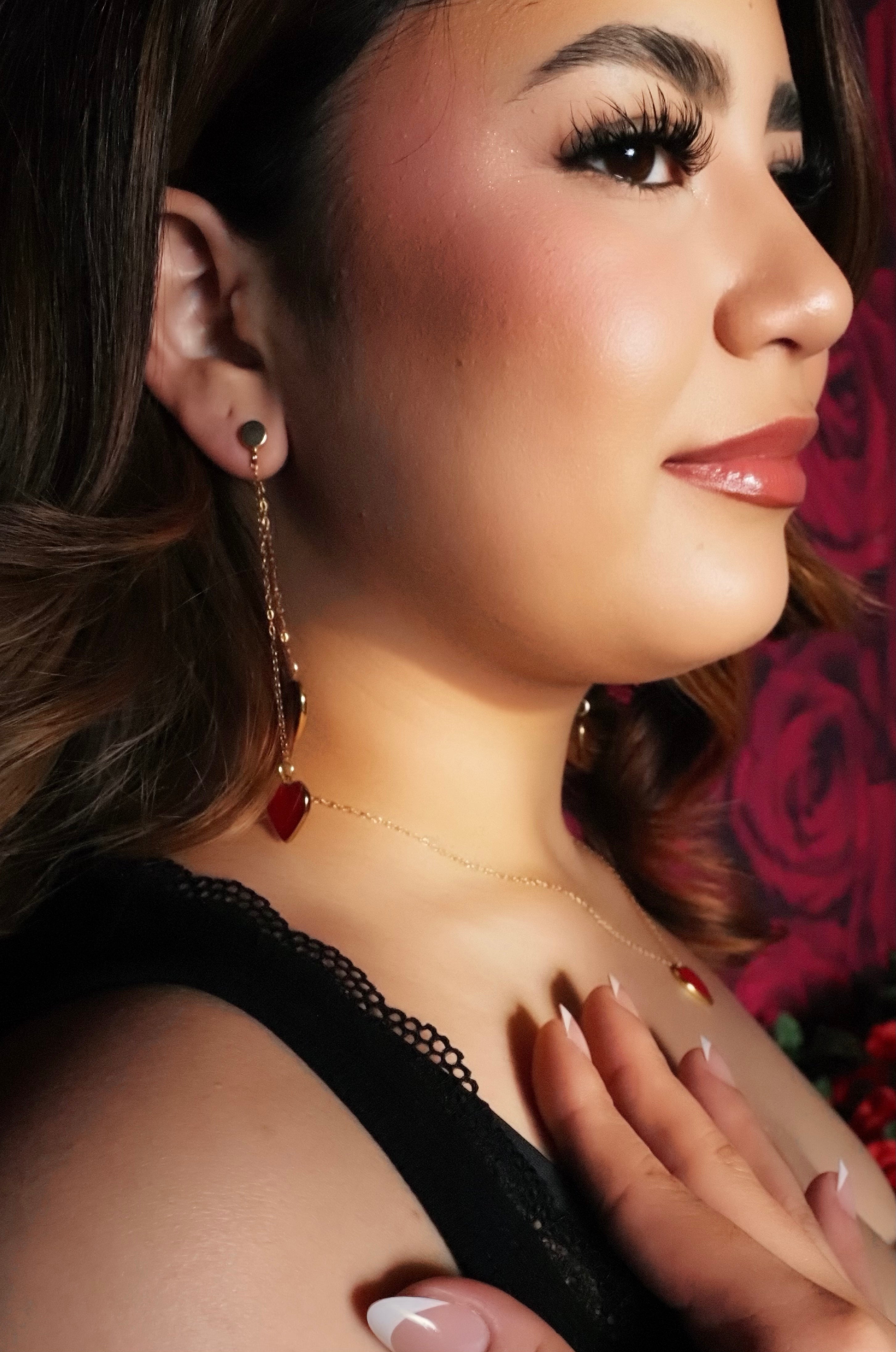 Single Hearted Girl Double Sided Red Heart Charm Earrings