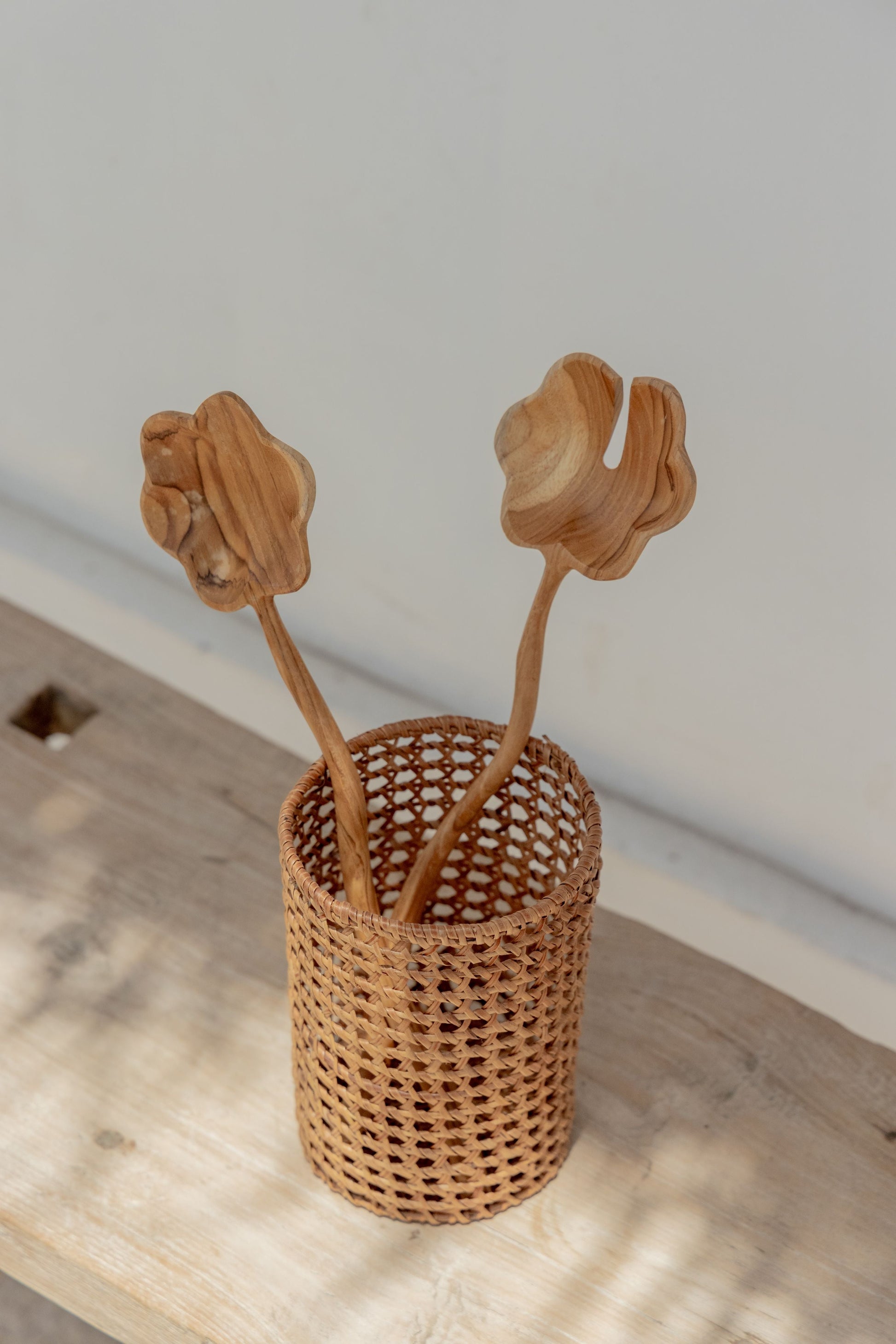 Rattan Utensil Holder handmade by Village Thrive using natural materials.