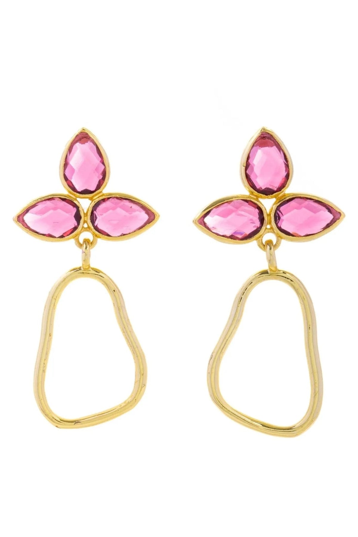 Triple Gemstone Abstract Dangle Earrings - Hot Pink