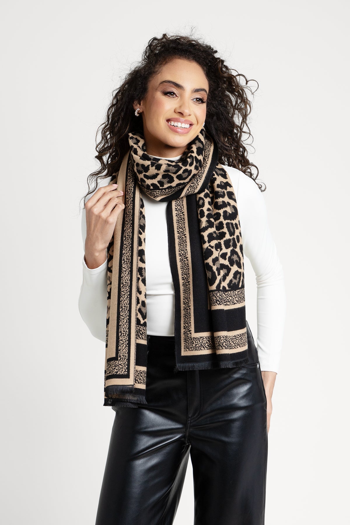 Reversible Leopard Pattern Scarf - Wheat 