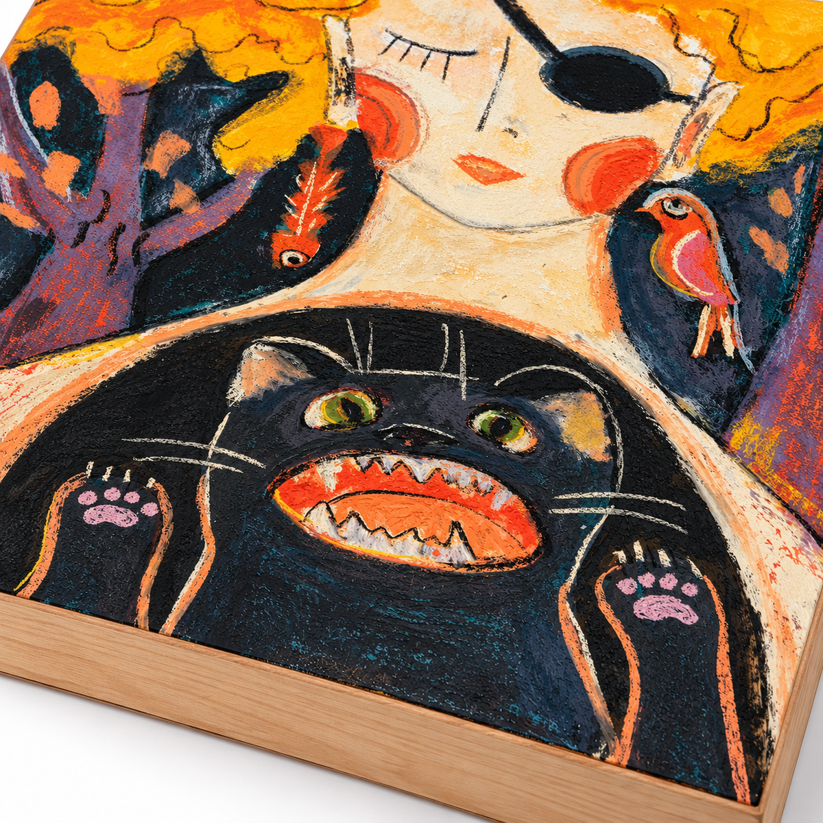 Inner Animal black cat portrait art print on wooden gesso board