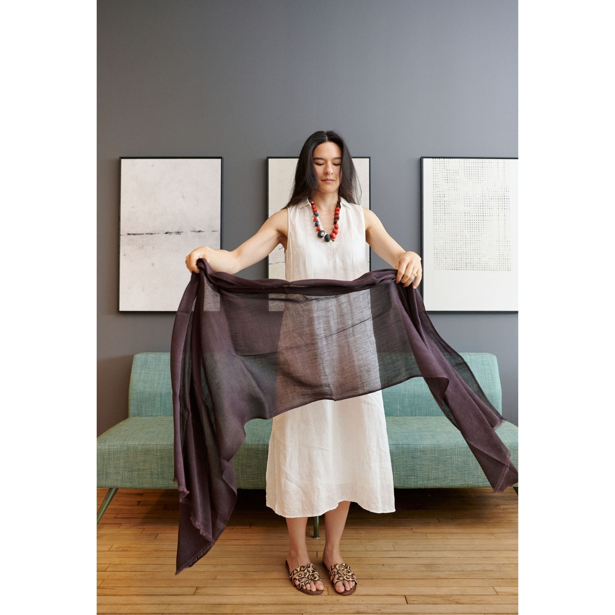 Resin Dark Brown  Hand Woven Soft Linen Silk Scarf