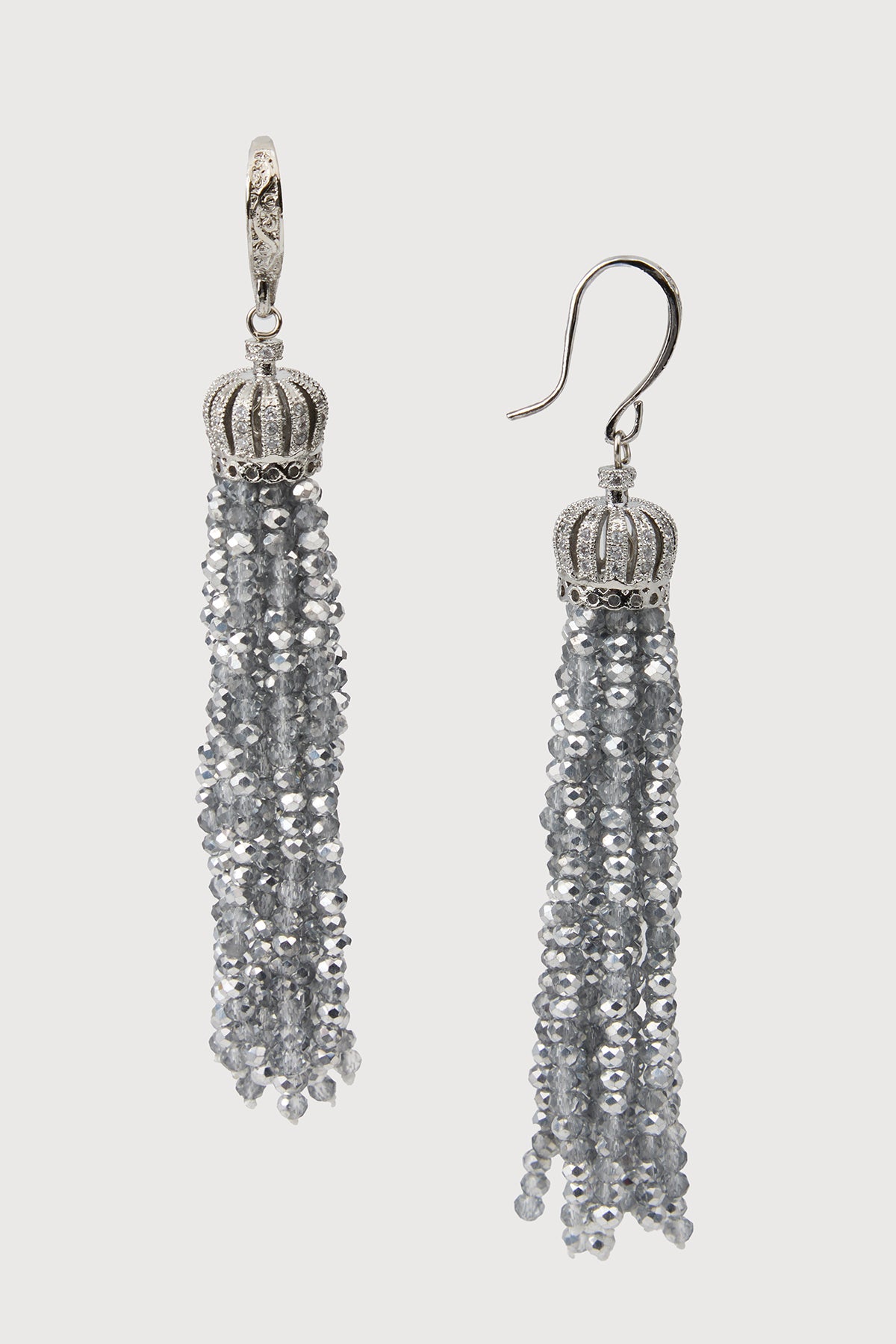 Crown Tassel Drop Earrings - Grey Multi