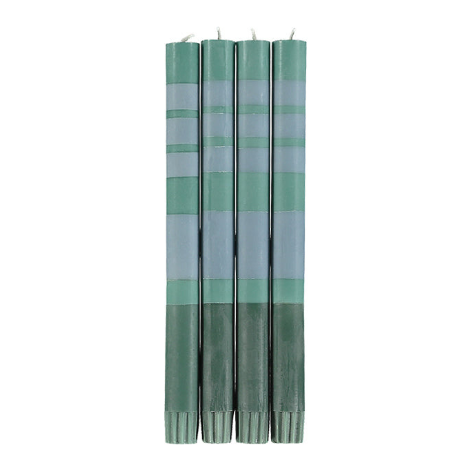 S/4 Striped Beryl Green, Bokhara & Moonstone Dinner Candles