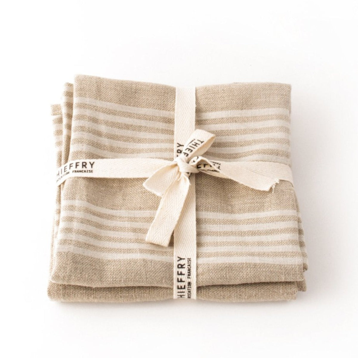 Thieffry Set of Two Dish Towels White Stripe & Natural - French Dry Goods
