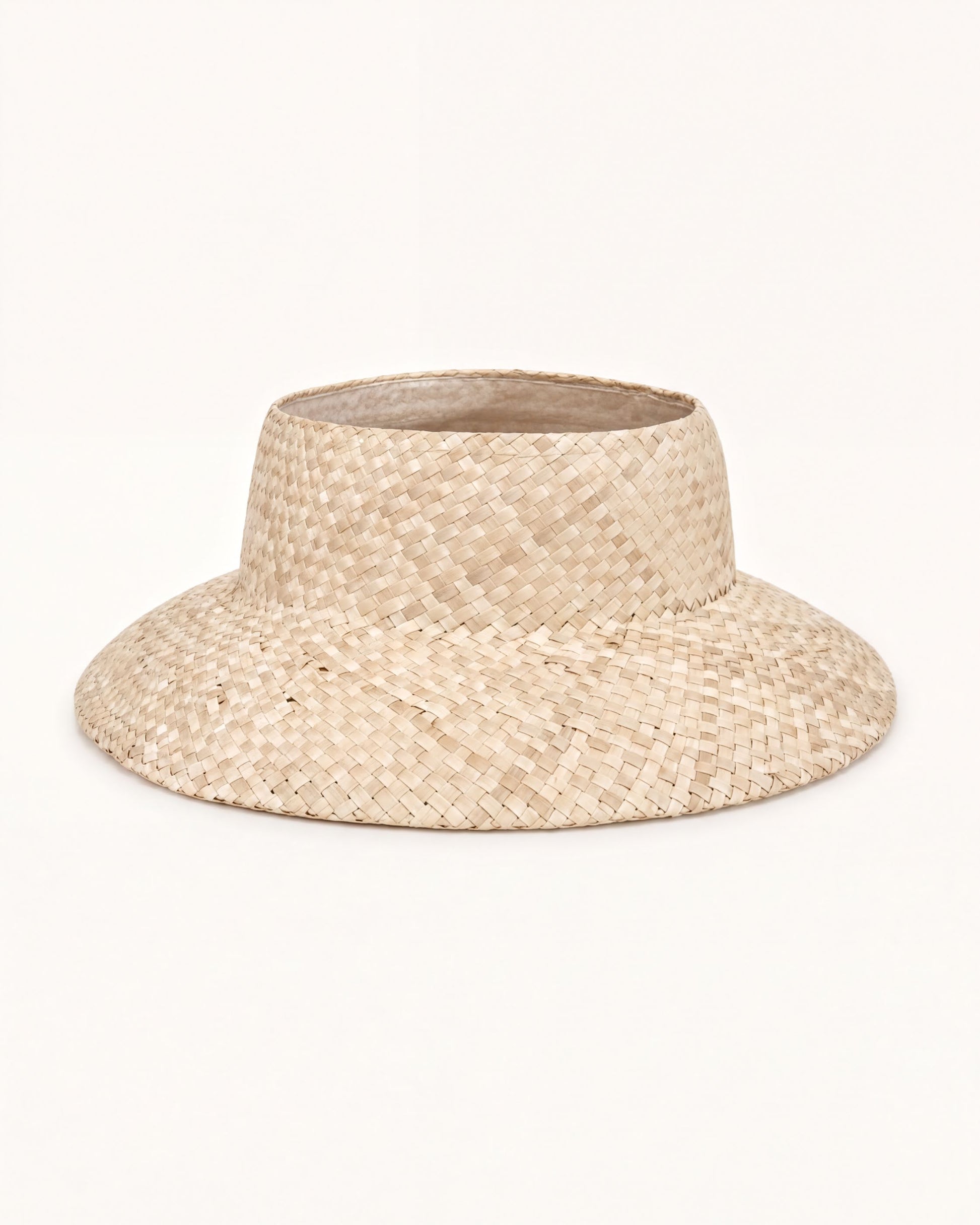 A straw hat with a woven pattern.