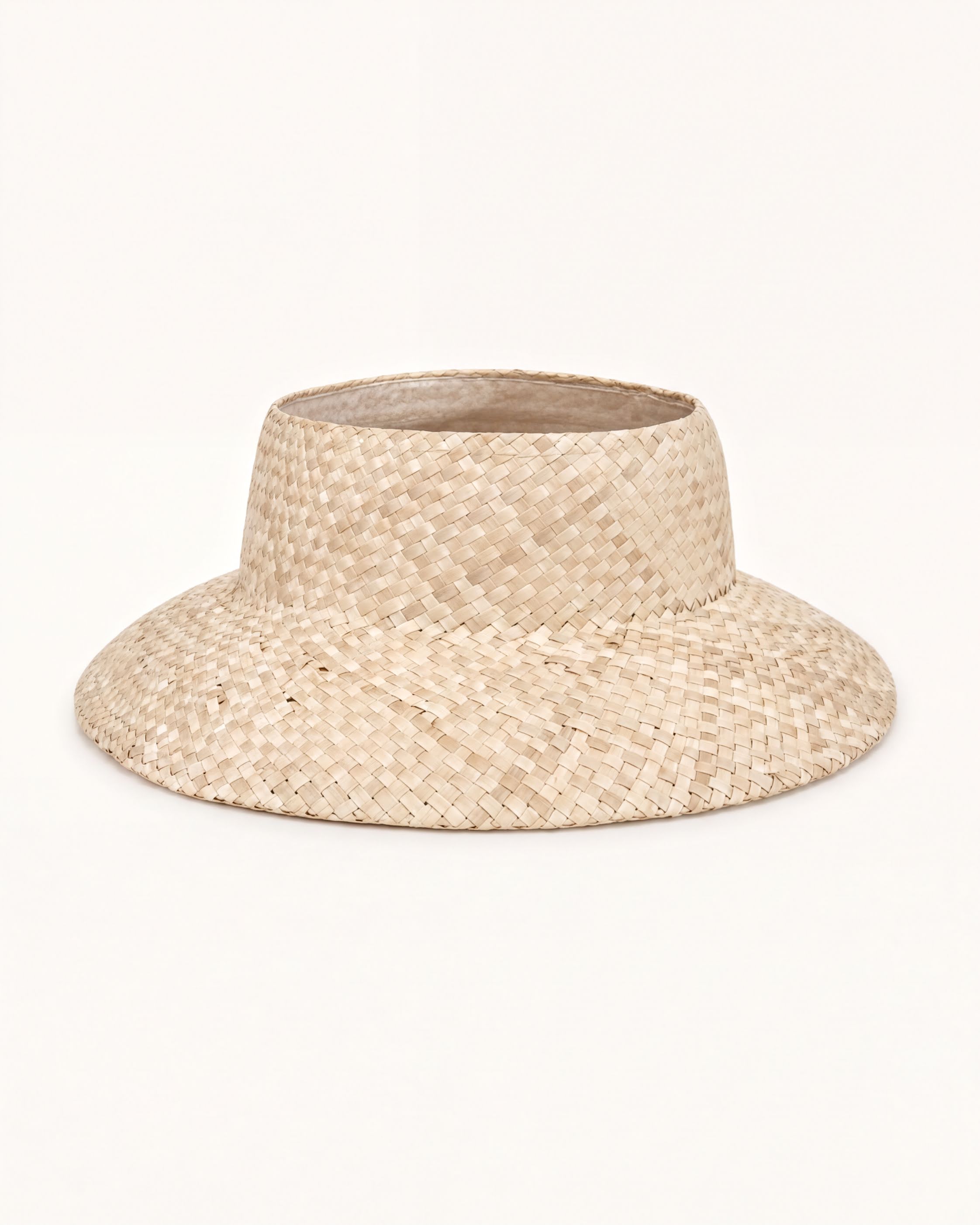 A straw hat with a woven pattern.