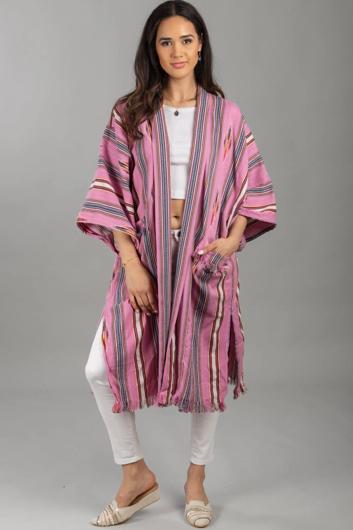 Ikat Striped Jacket Pink