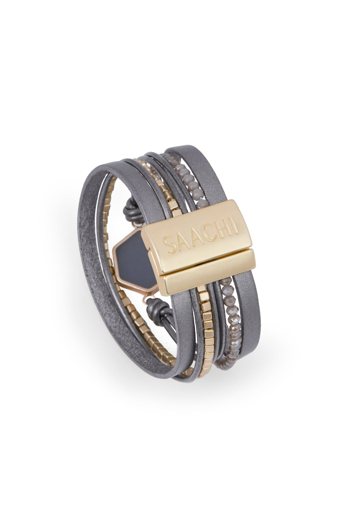 Hexa Leather Bracelet - Light Gray