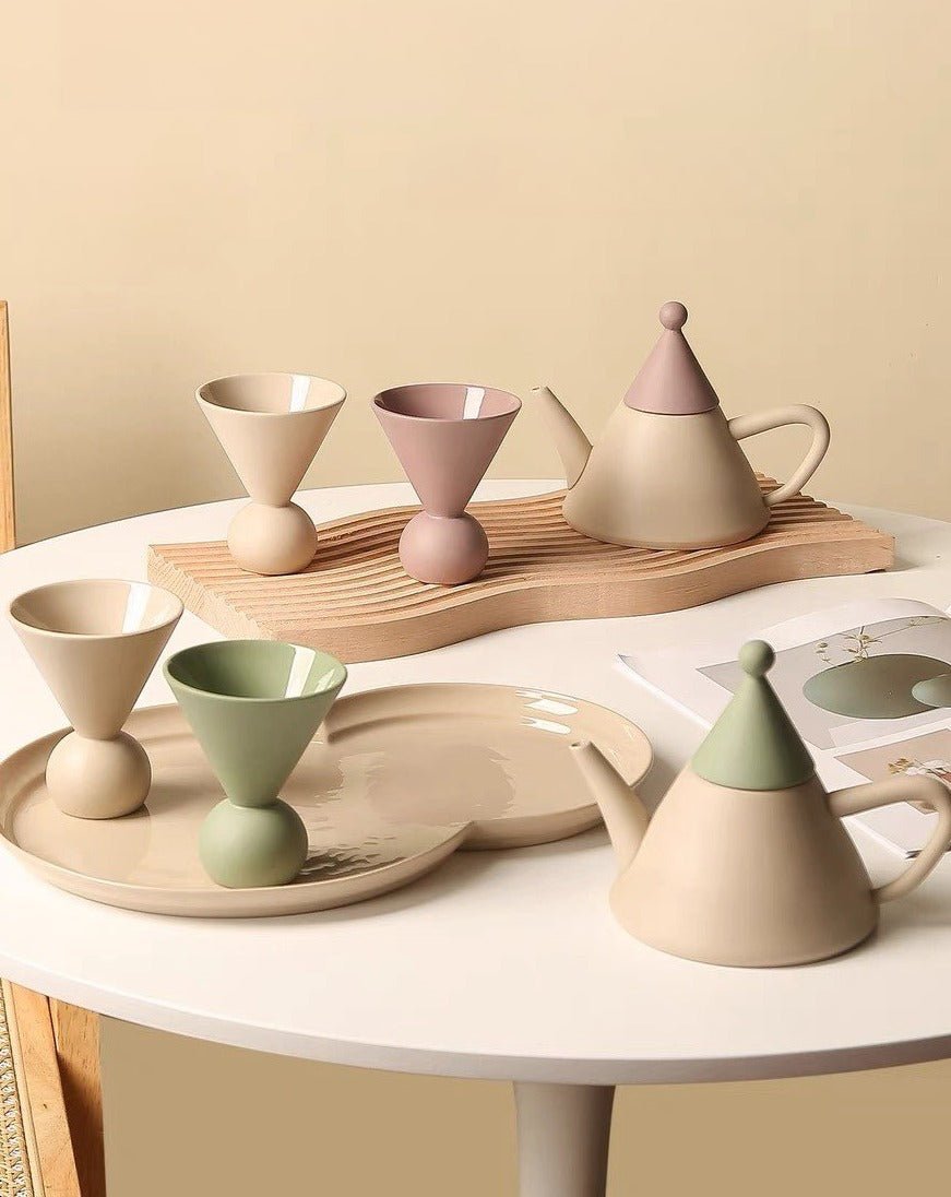 Morandi Ceramic Tea Set Gift Box - Nordic Handmade Cute Teapot & Tea Cups Set of 3 Pcs ( $26.6 Each ) - Coffee & Tea Cups - Morandi Ceramic Tea Set Gift Box-Taro - INSPECIAL HOME