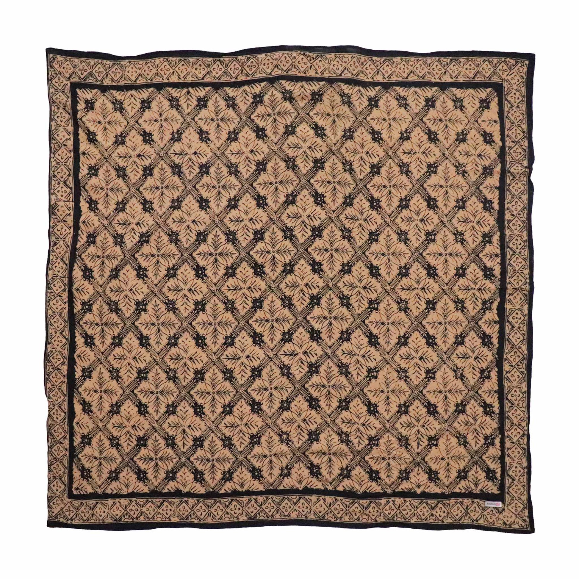 Patterned bandana large wild rag square with black and beige design on a white background