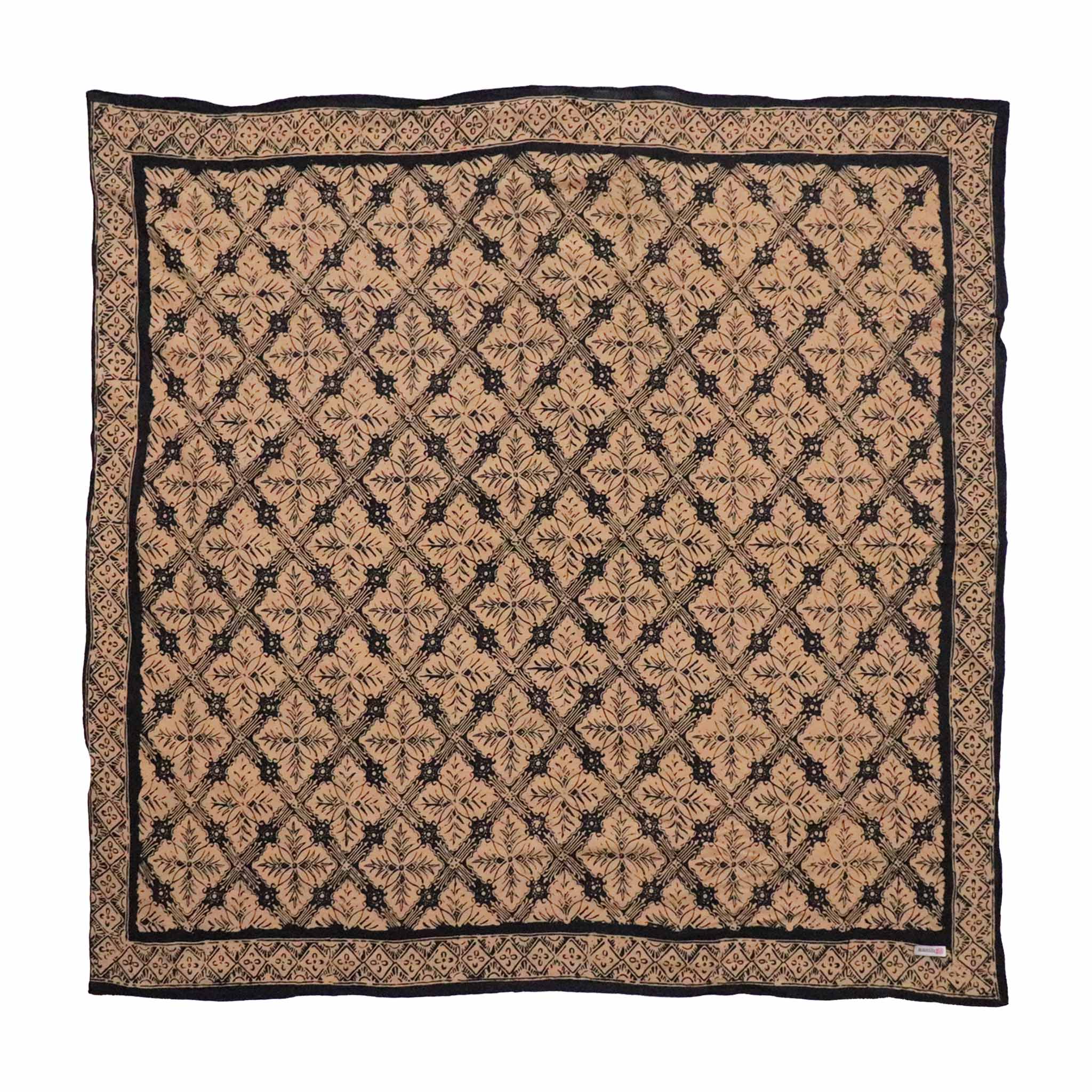 Patterned bandana large wild rag square with black and beige design on a white background