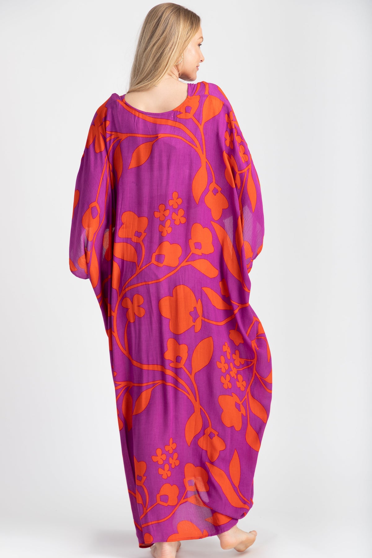 Bold Floral Kaftan Maxi Deep Pink