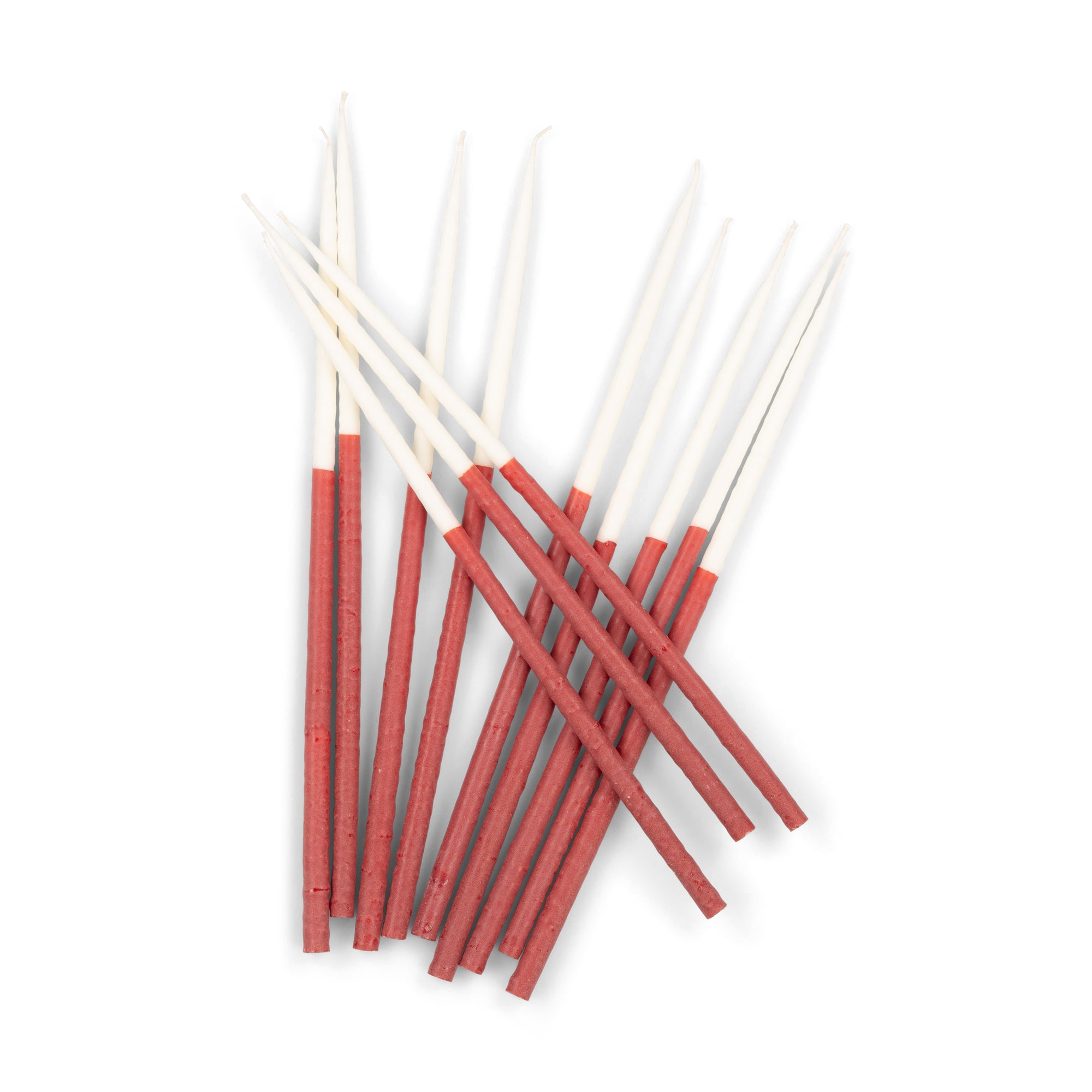 Thin Taper Candles - Two-Tone in Guardsman Red and Pearl