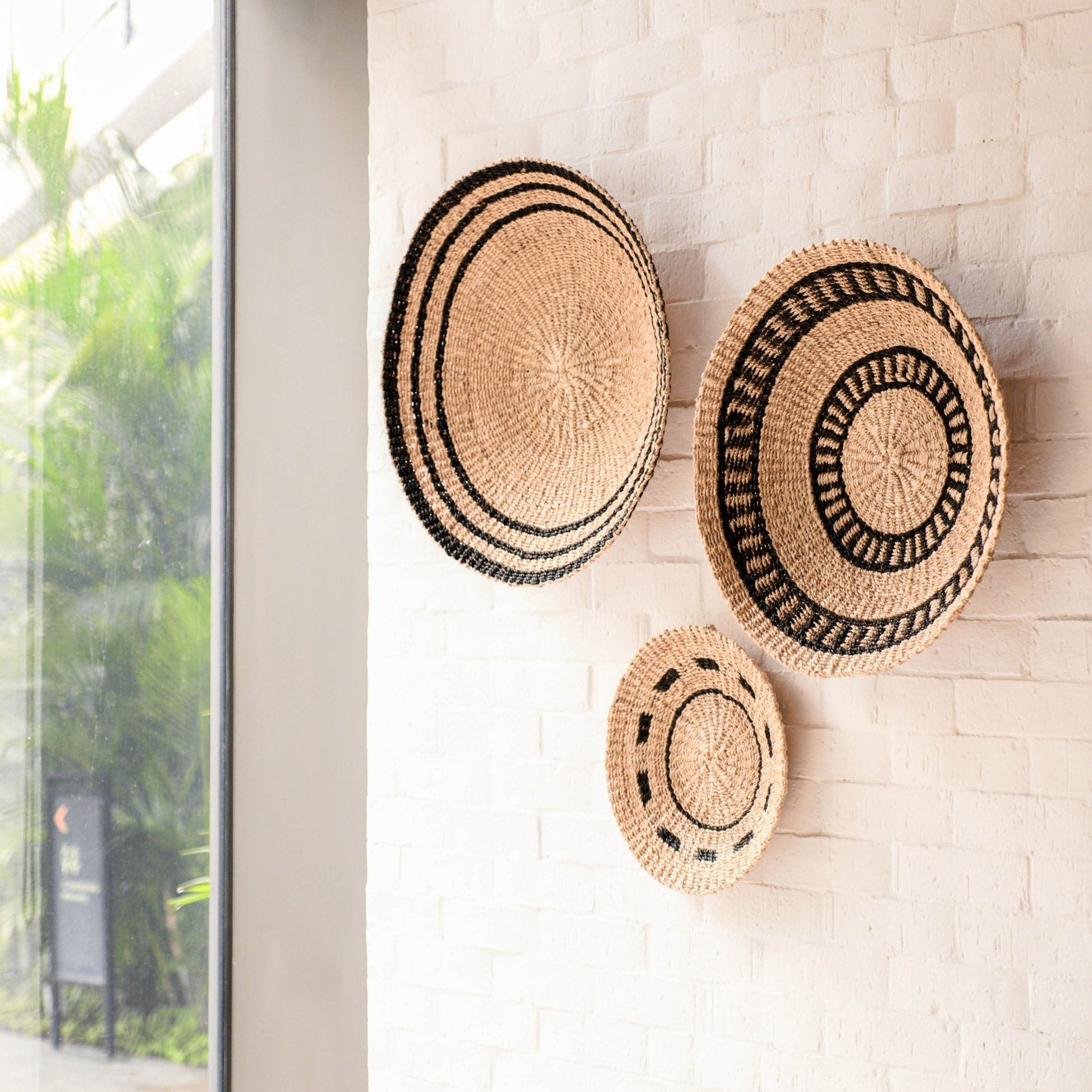 Wall Baskets - Natural + Black Wall Baskets, Medium - Woven Wall Baskets | LIKHÂ - LIKHÂ