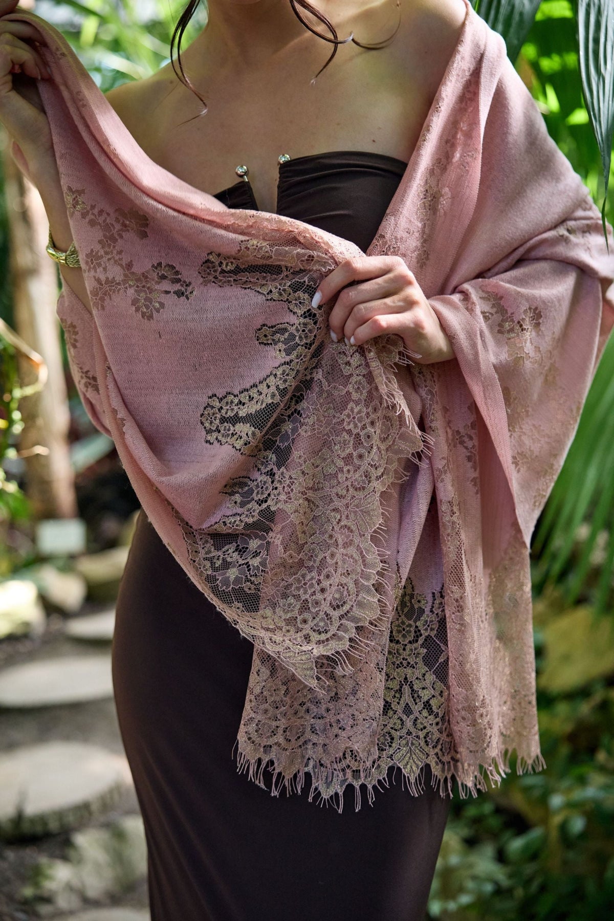 Luminous Lace Shimmer Scarf - Pink