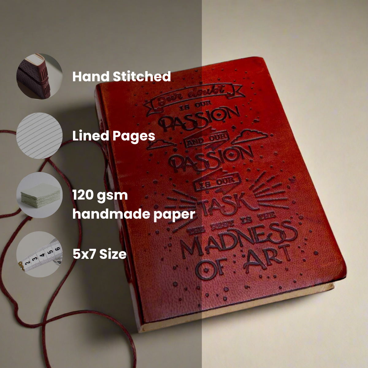 Artisan leather notebook with inspirational quote – perfect for drawing, painting, or daily journaling