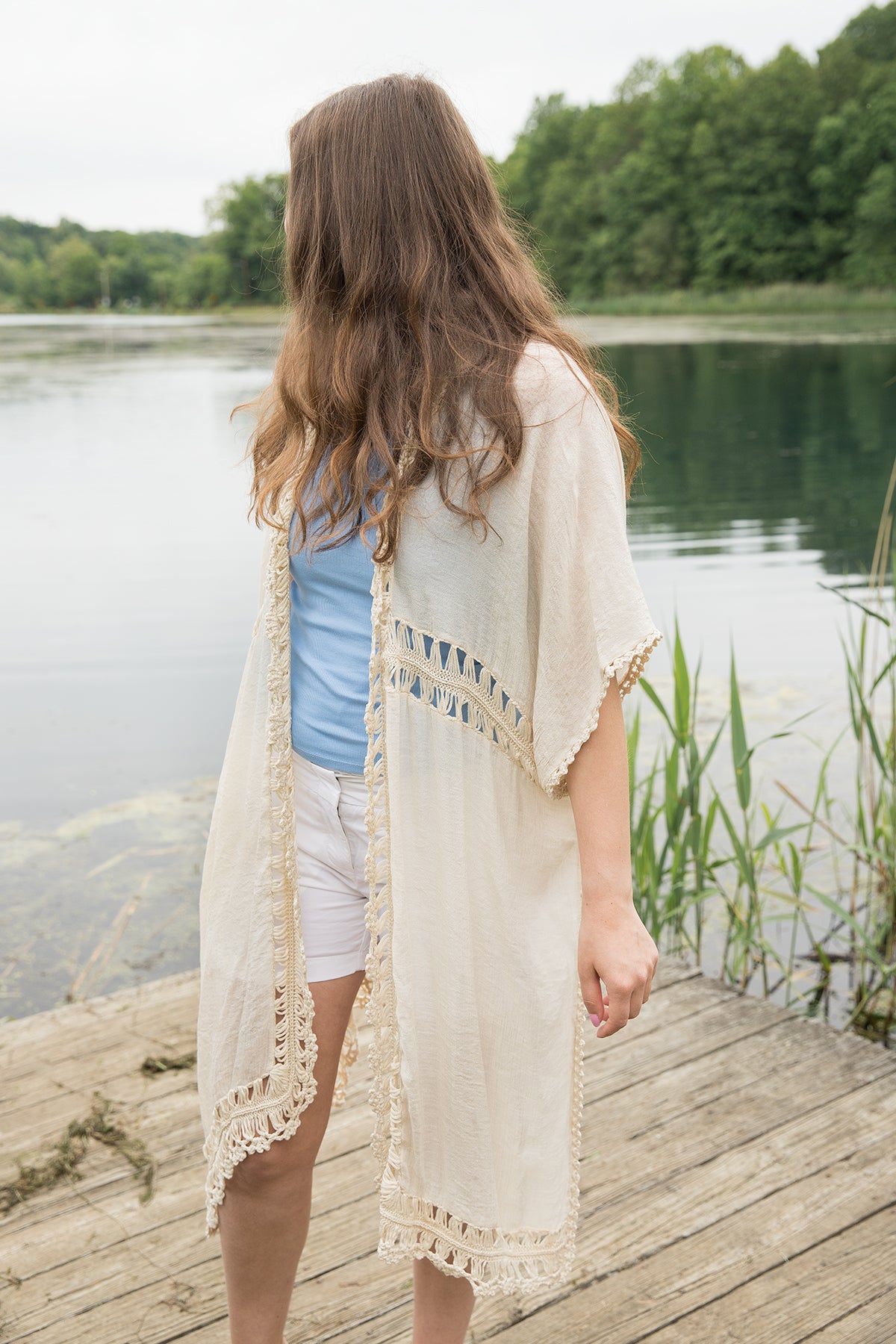 Costa Crochet Kimono Cover Up - Ivory